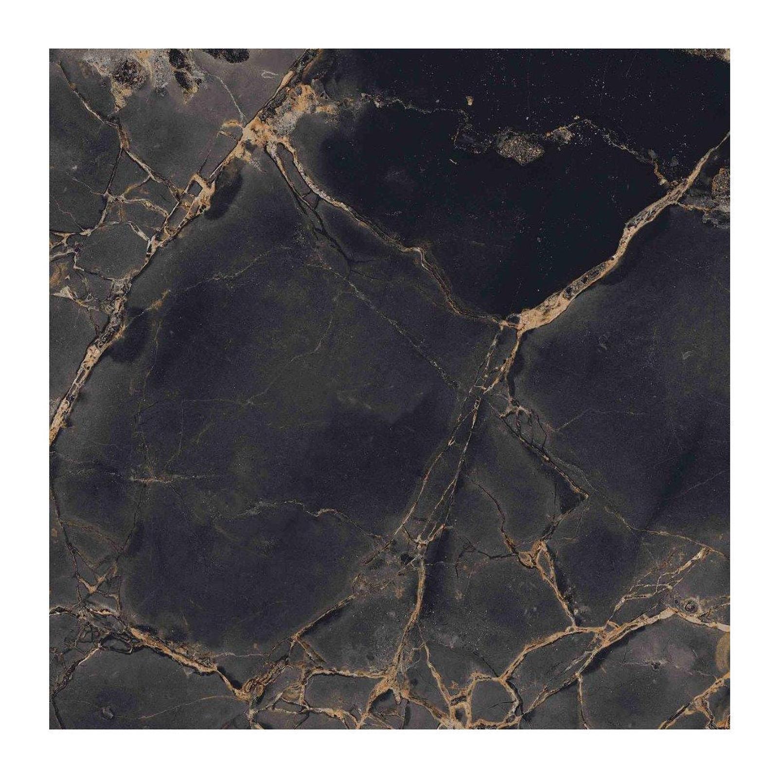 Gresie portelanata Kazan Gold Black, 60 x 60 cm, negru, lucioasa, rectificata, aspect marmura