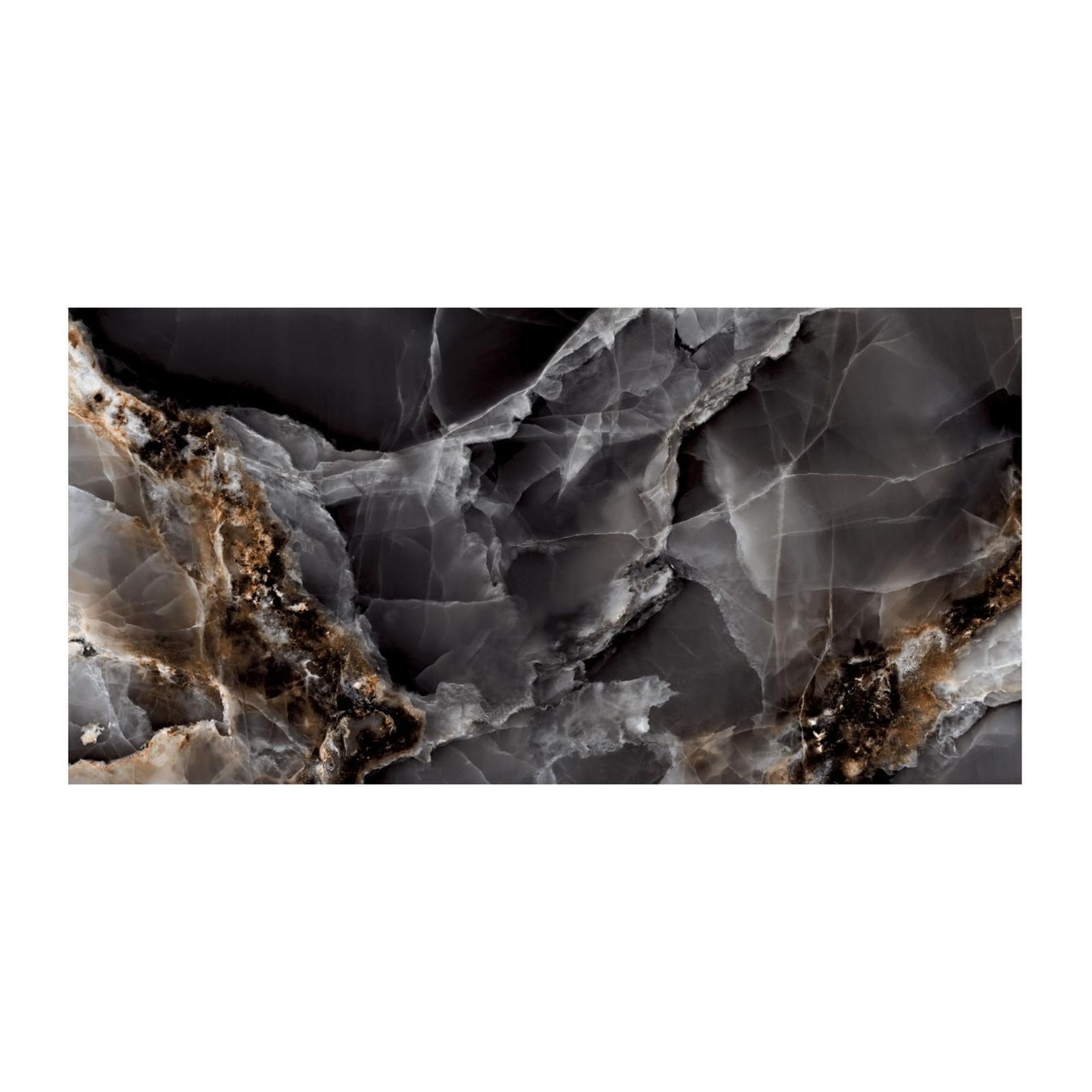 Gresie exterior/interior portelanata Dazzle Onyx Black, 60 x 120 cm, negru, lucioasa, rectificata, aspect marmura