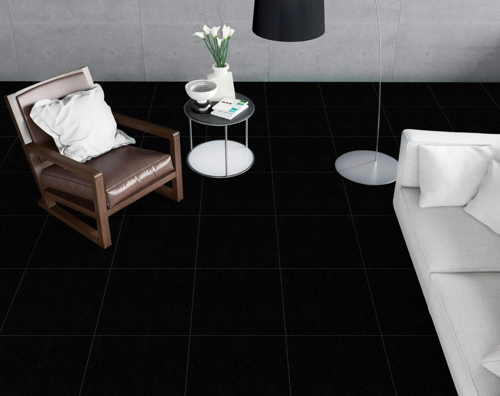 Gresie Plain Black Sugar, 60 x 60 cm, negru, mata, rectificata, aspect zahar