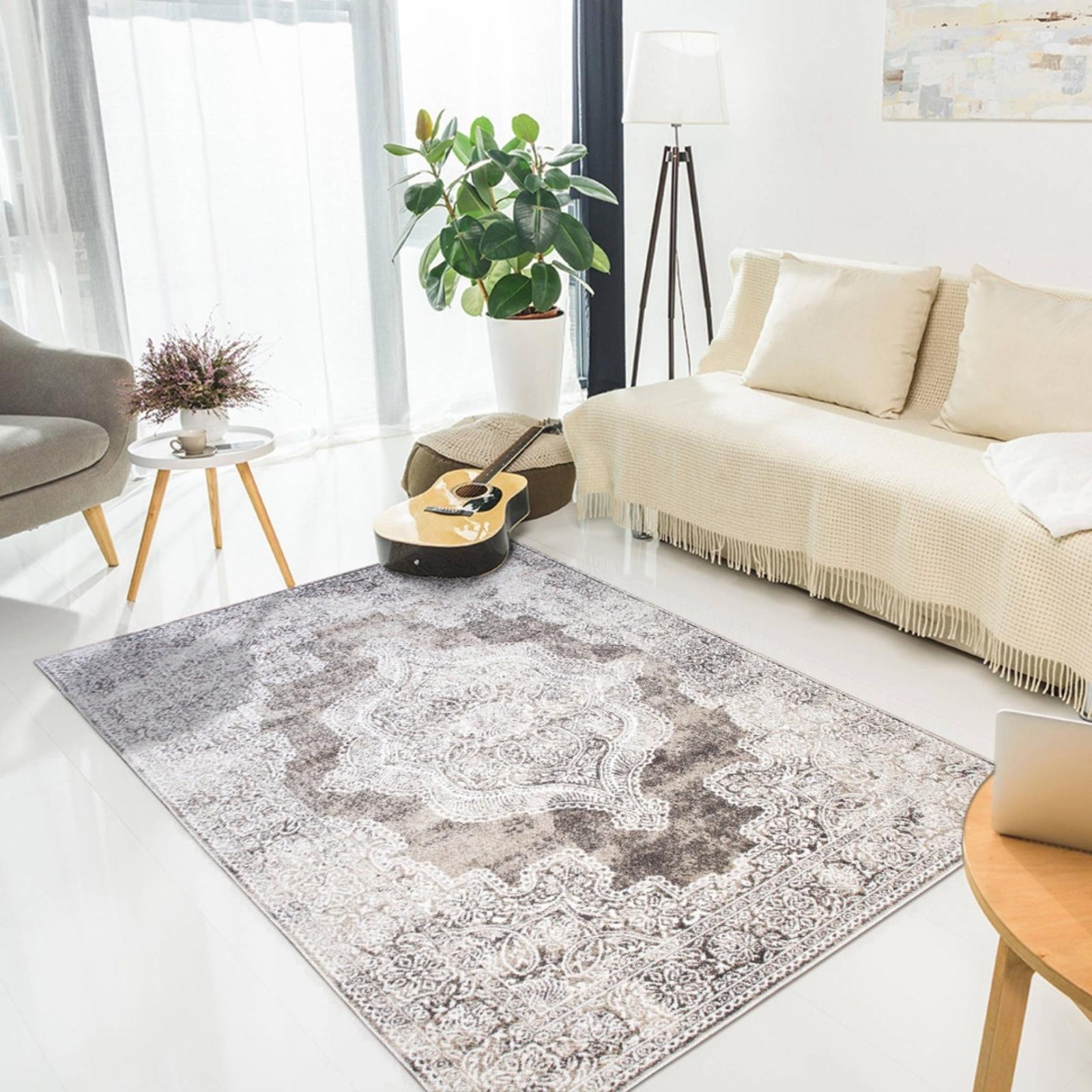 Covor living/dormitor Unicorn Carpets Victoria 80991-0944, 160 x 230 cm, clasic, polipropilena, gri + bej + crem, dreptunghiular