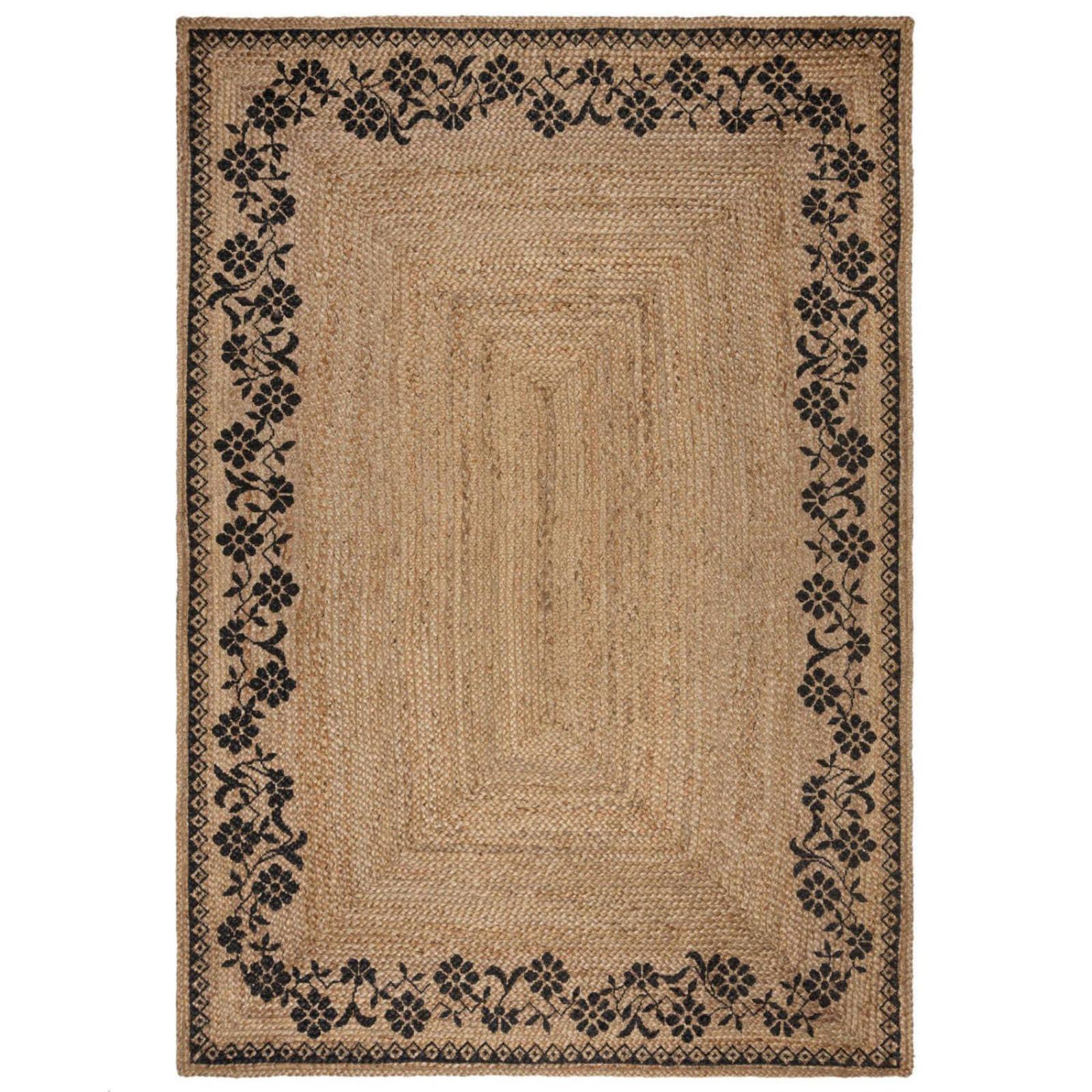 Covor Flair Rugs Maisie, 200 x 290 cm, floral, iuta, maro + negru, dreptunghiular