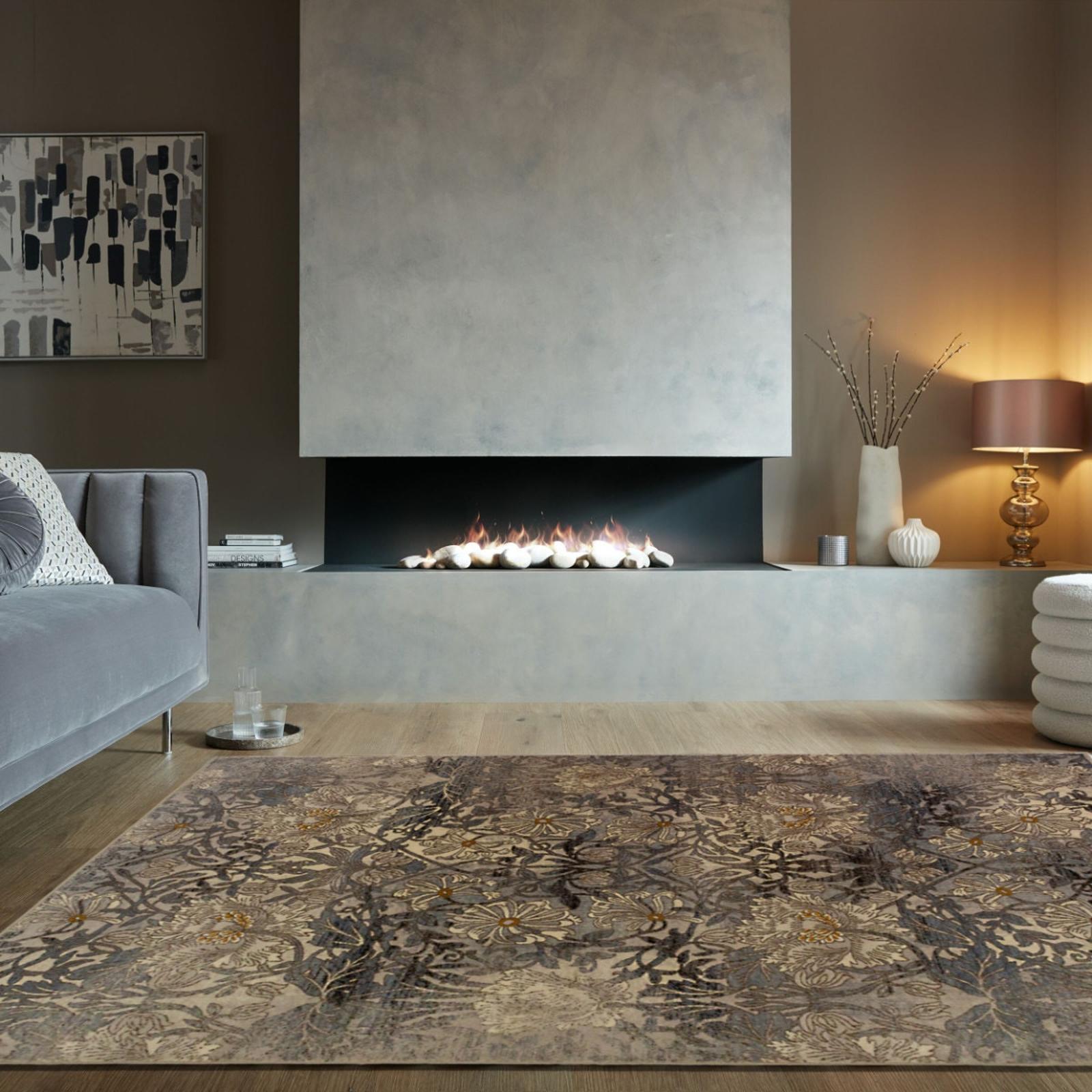 Covor Carpeta Bella 12781-51655, 200 x 300 cm, floral, lana, auriu + gri, dreptunghiular