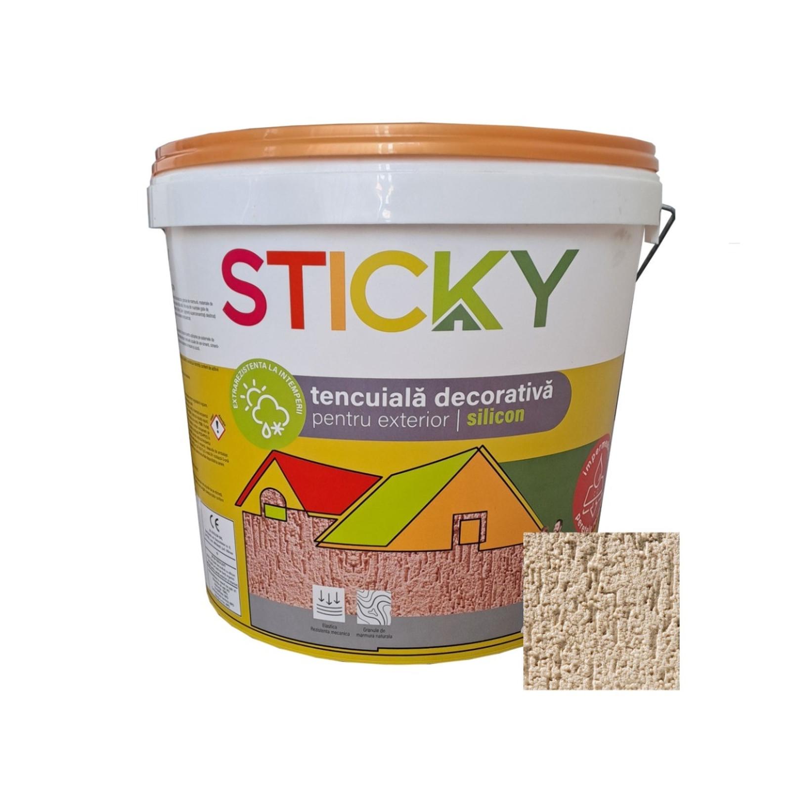 Tencuiala decorativa cu silicon Sticky, 2 mm, structurata, aspect scoarta de copac, sahara, interior / exterior, 25 kg