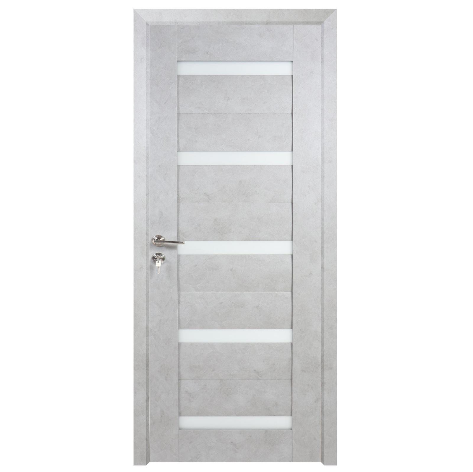 Usa de interior din lemn cu geam, BestImp G1-78-C, stanga / dreapta, gri ciment, 78 x 203 cm
