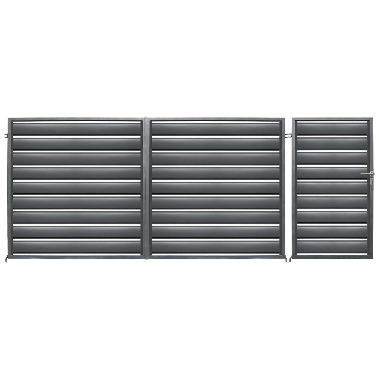 Porti metalice set poarta pietonala (stanga) si poarta auto, STR09, metal, gri, 4790 x 1750 mm, accesorii incluse