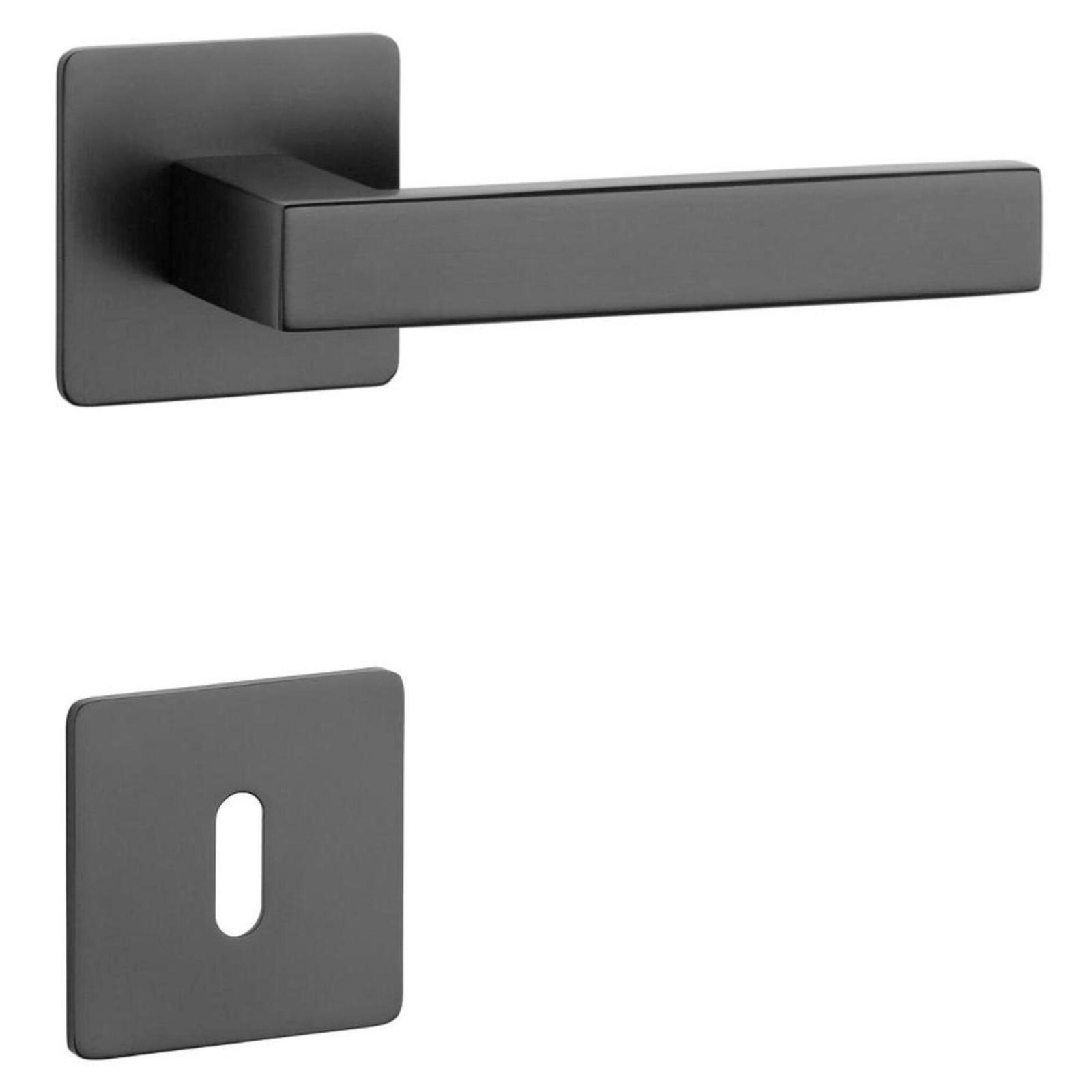 Maner cu rozeta patrata pentru usa interior, Sterk SM1760, inox, negru, 141 x 46 mm