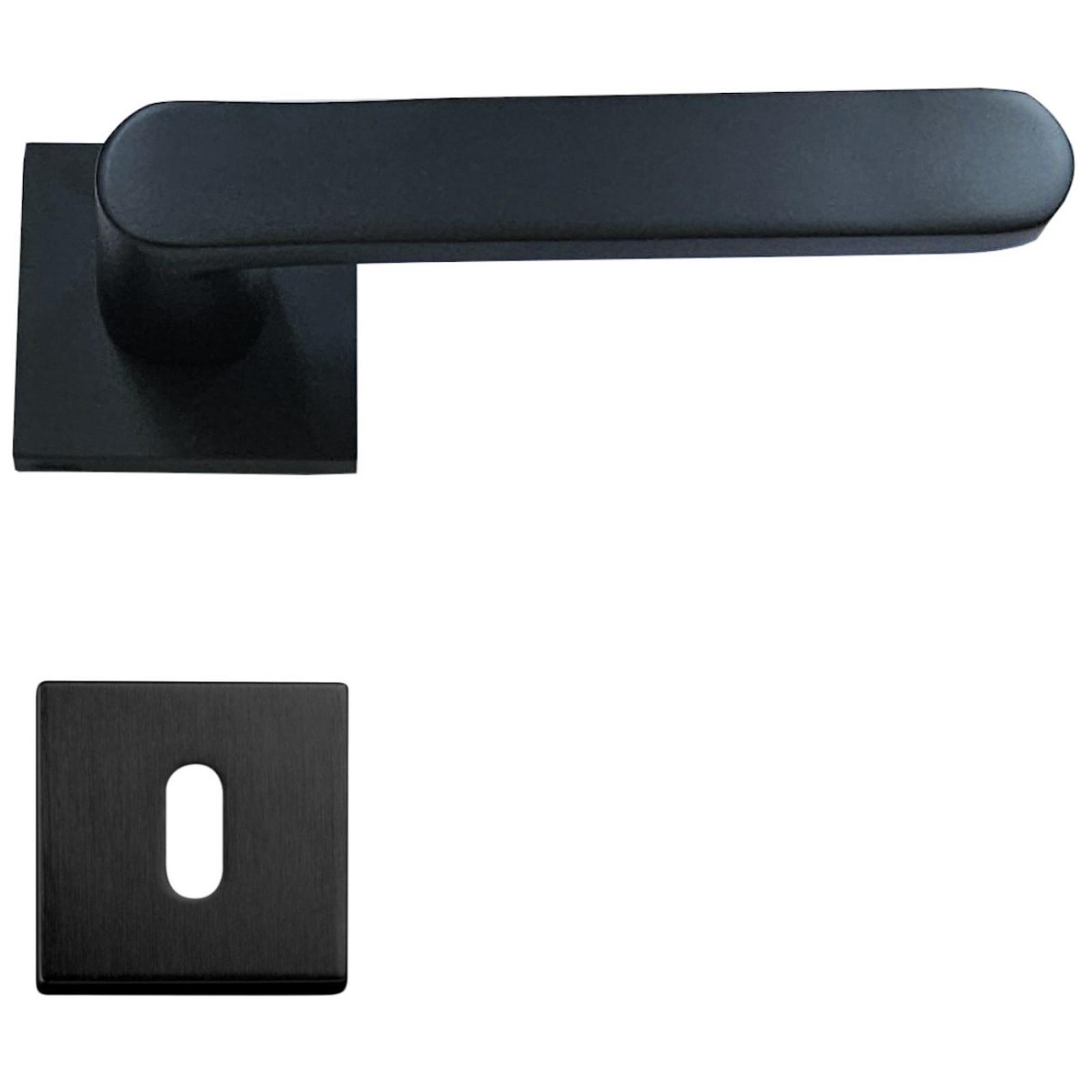 Maner cu rozeta patrata pentru usa interior, Verofer Iris, aluminiu, negru, 130 x 52 mm Maner cu rozeta patrata pentru usa interior, Verofer Iris, aluminiu, negru, 130 x 52 mm