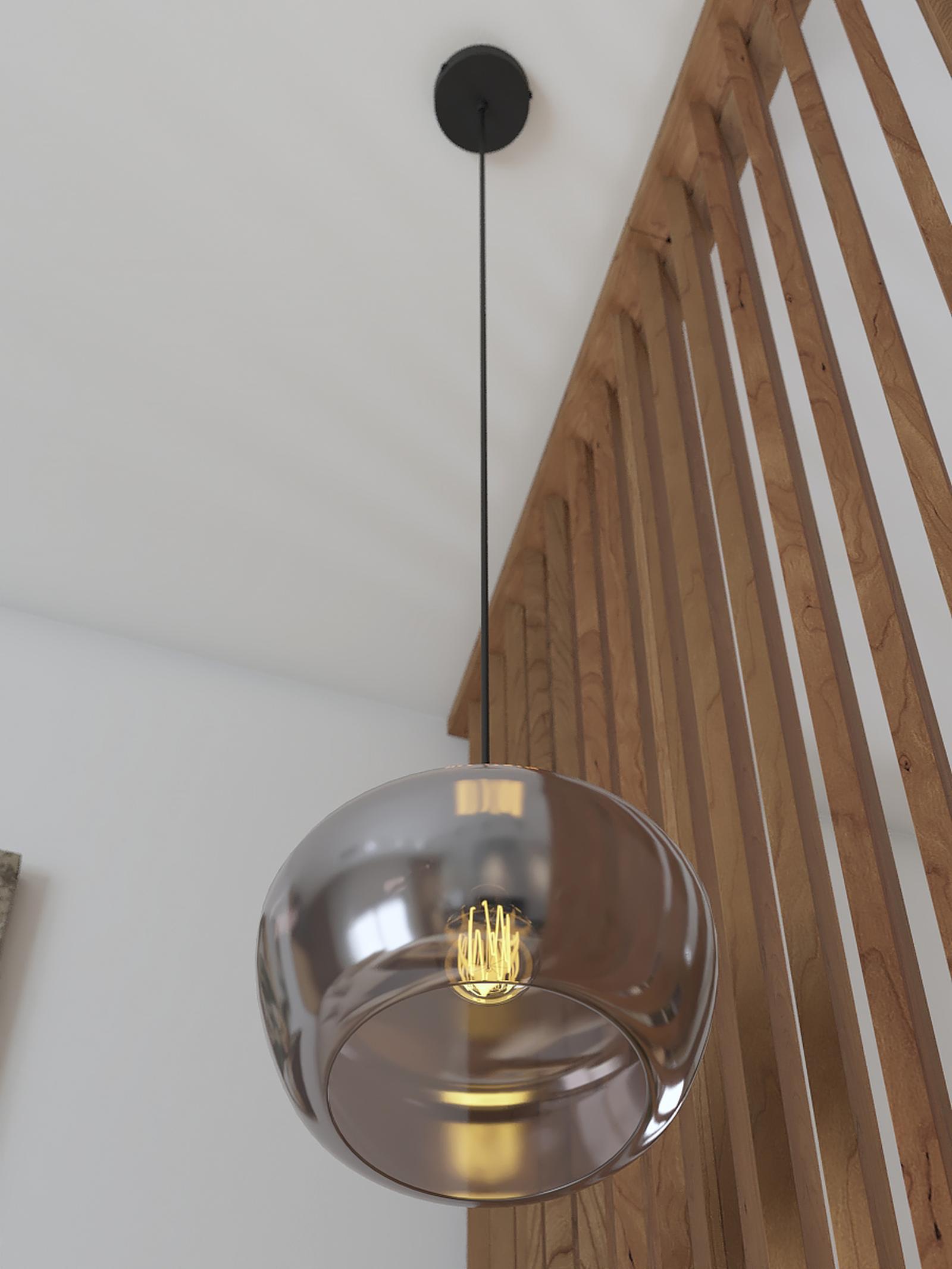 Suspensie Atlantis 01-4046, 1 x E27, D 26 cm, negru mat + fumuriu, moderna