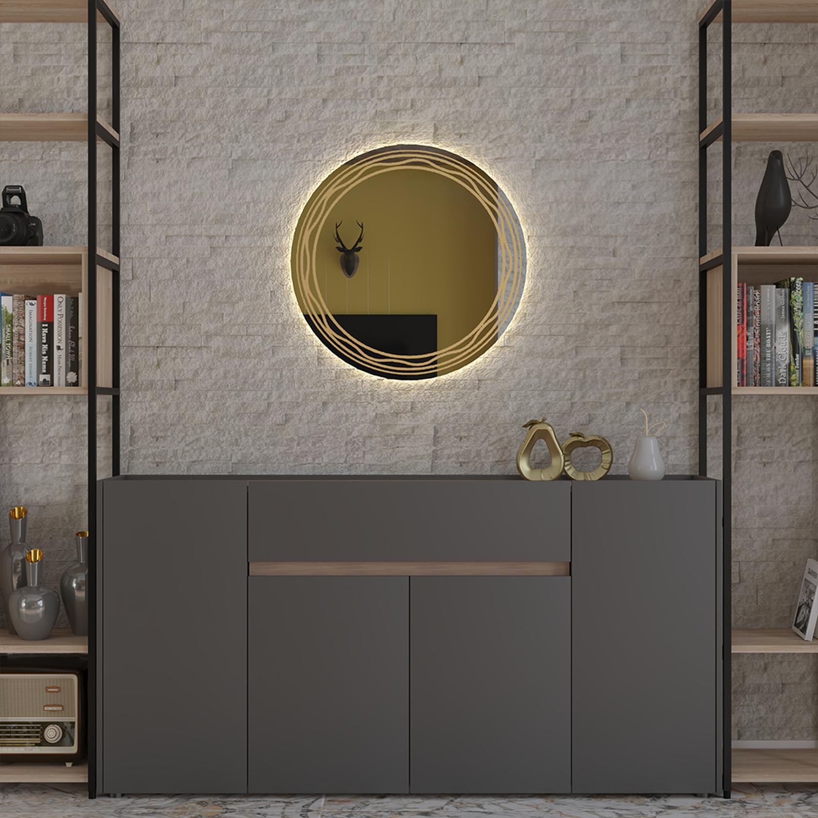 Oglinda decorativa Class Mirrors D11, sablata auriu, rotunda, 70 x 70 cm