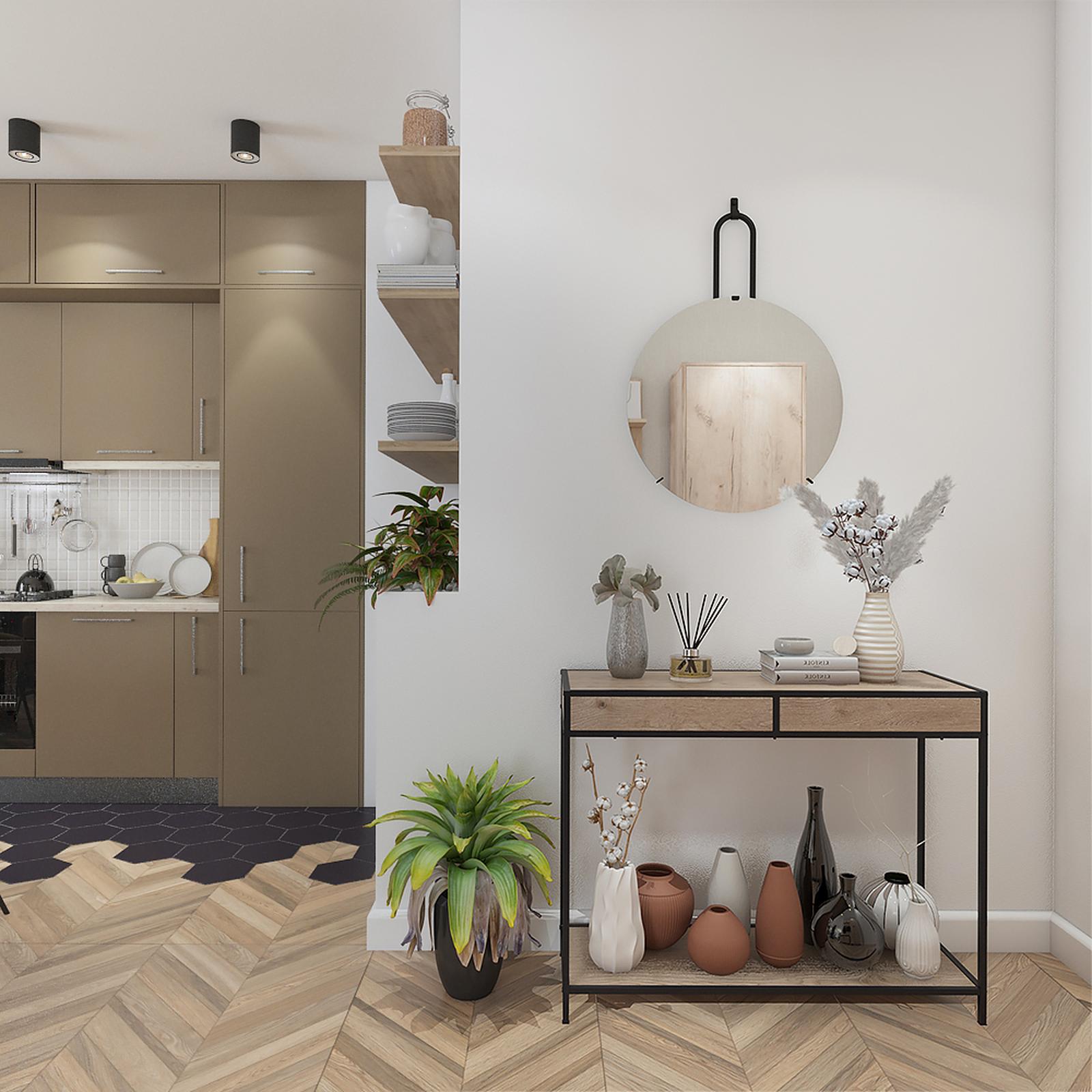 Oglinda decorativa F2205, rotunda, agatatoare neagra, 60 x 60 cm