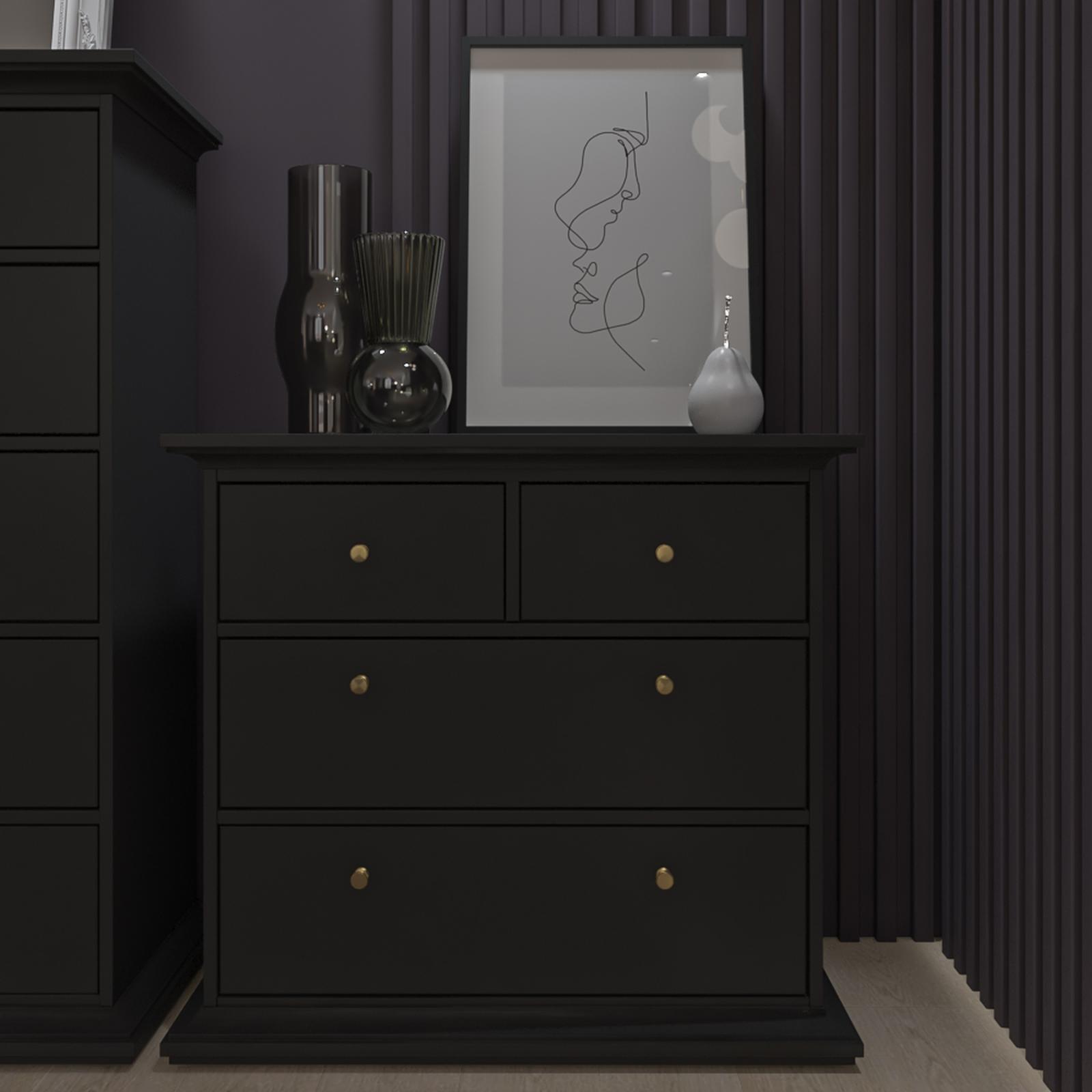 Comoda dormitor Paris, cu 4 sertare, gri, 96.2 x 48.5 x 86.9 cm