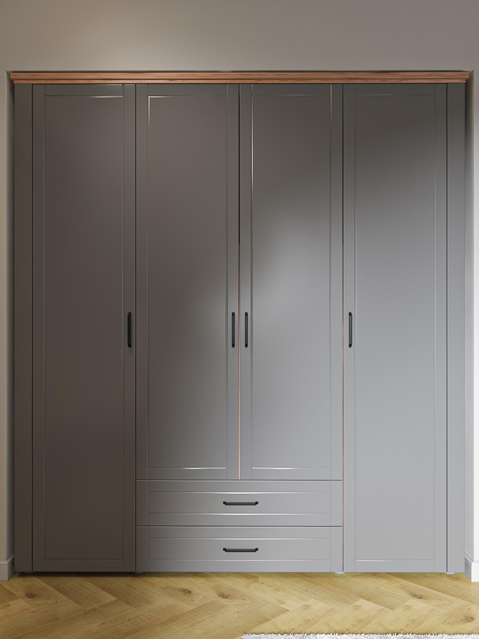 Dulap dormitor Valencia 4K2F, gri grafit + stejar artisan, 4 usi, 190 x 58 x 210 cm, 5C