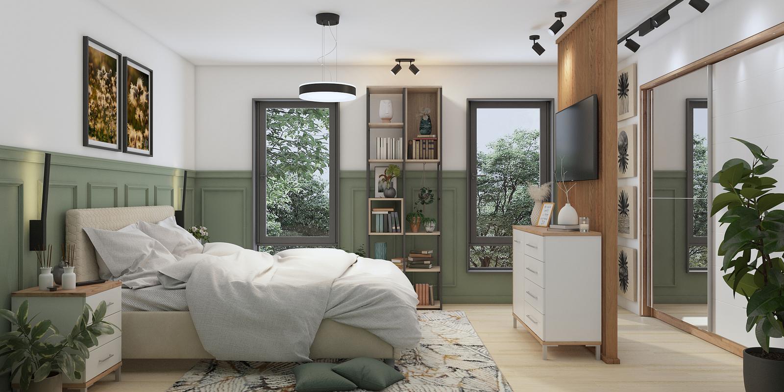 Model amenajare dormitor stil modern chalet