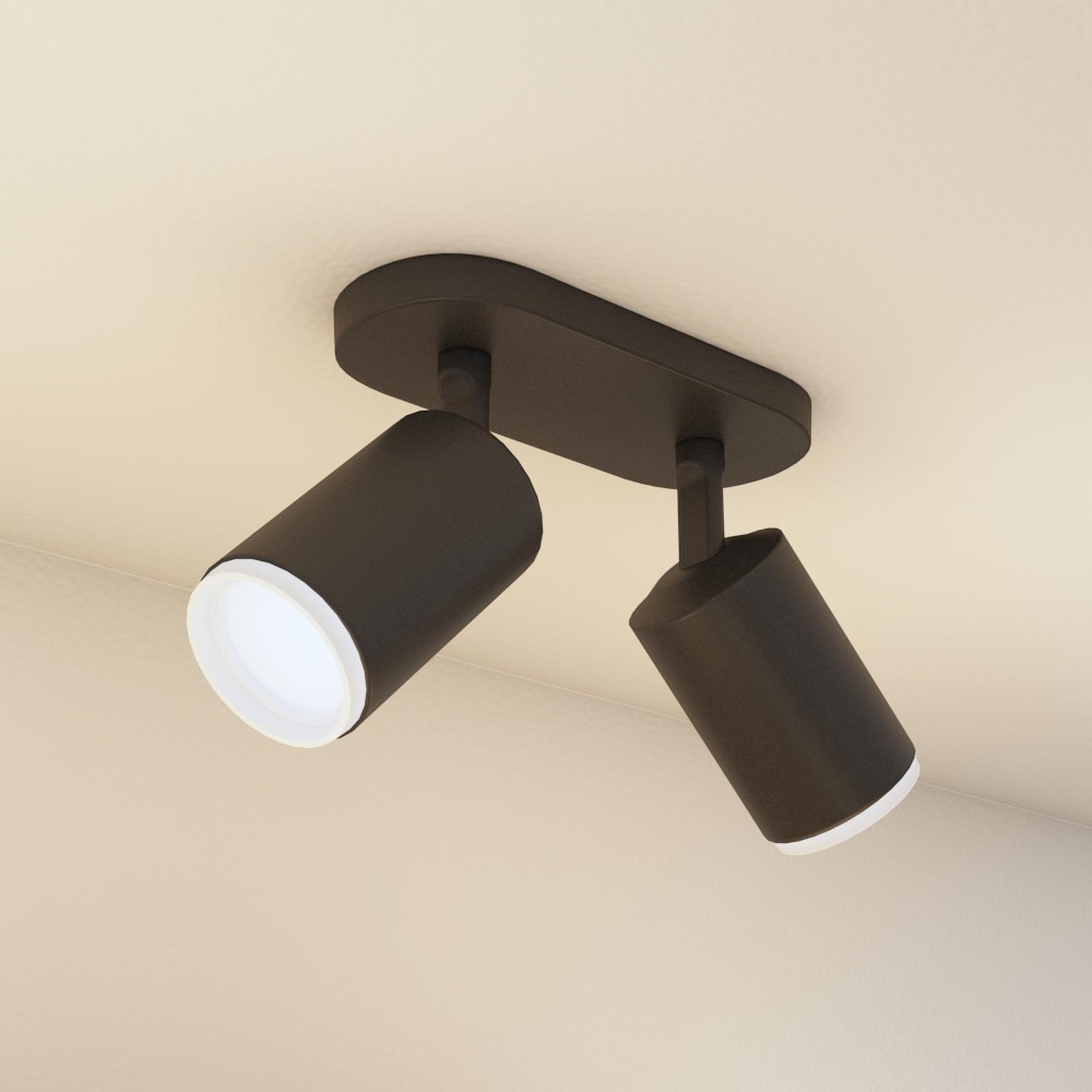 Spot LED RGB inteligent Hue Fugato, 2 x GU10, 2 x 5.7W, lumina calda / neutra / rece / RGB, orientabil, negru