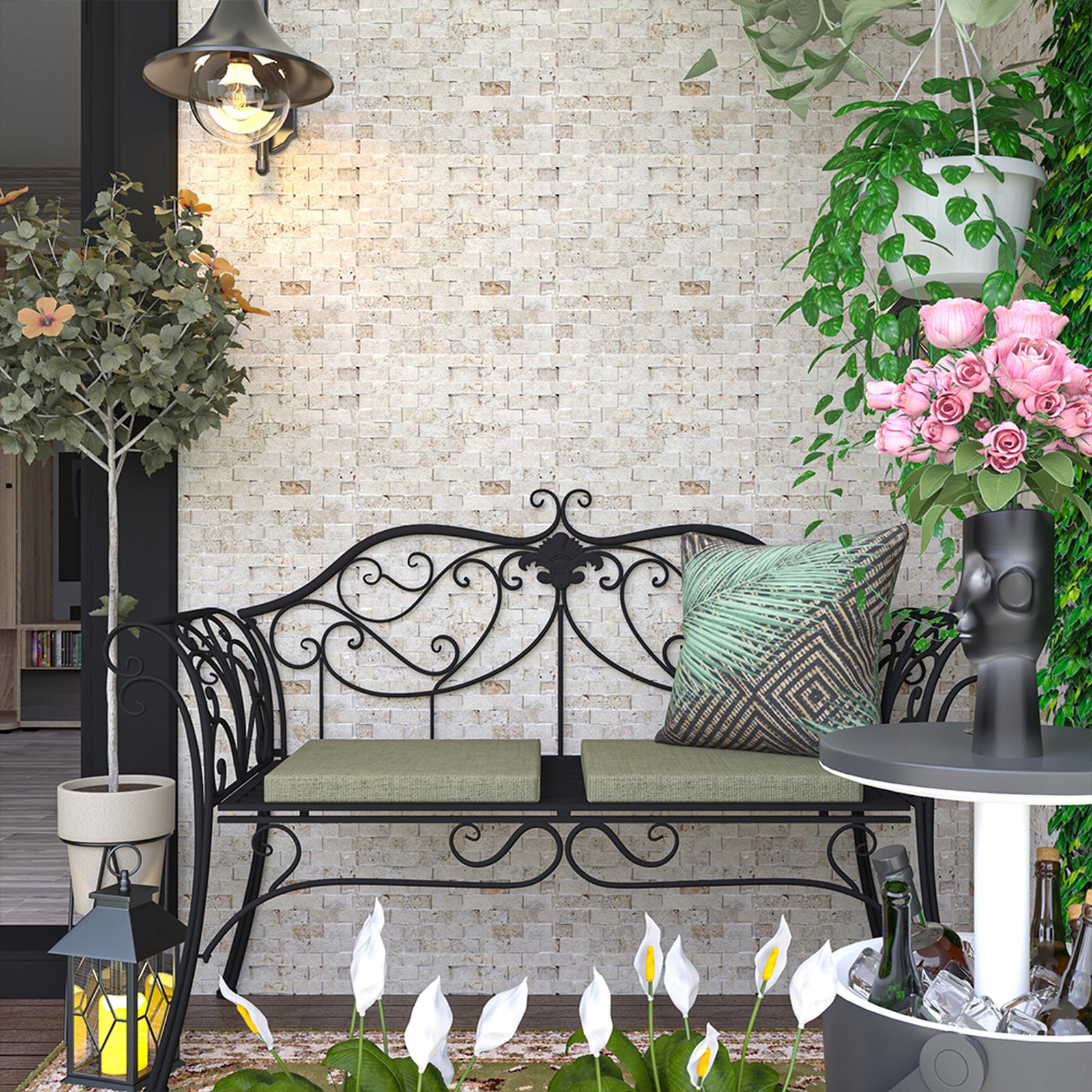 Banca de gradina din metal, cu spatar, Etelia, negru, 131 x 49 x 89 cm