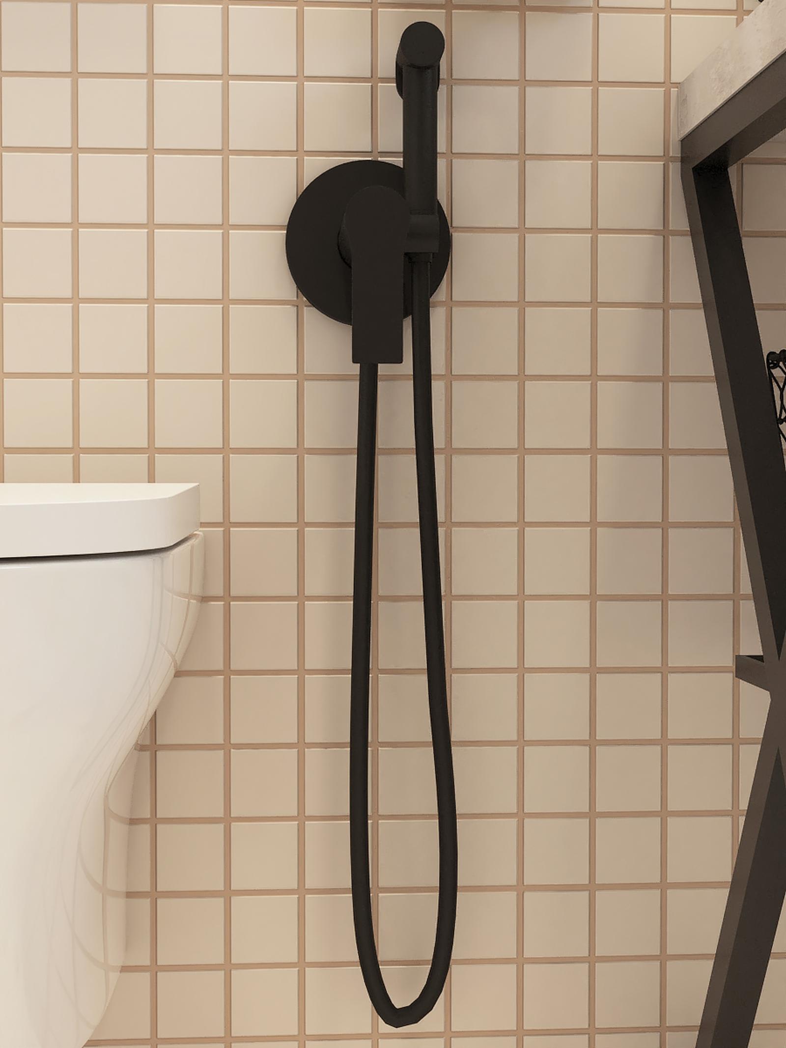 Dus igienic para + suport + furtun + baterie incastrata, Remer Energy EY65WNO, monocomanda, finisaj negru