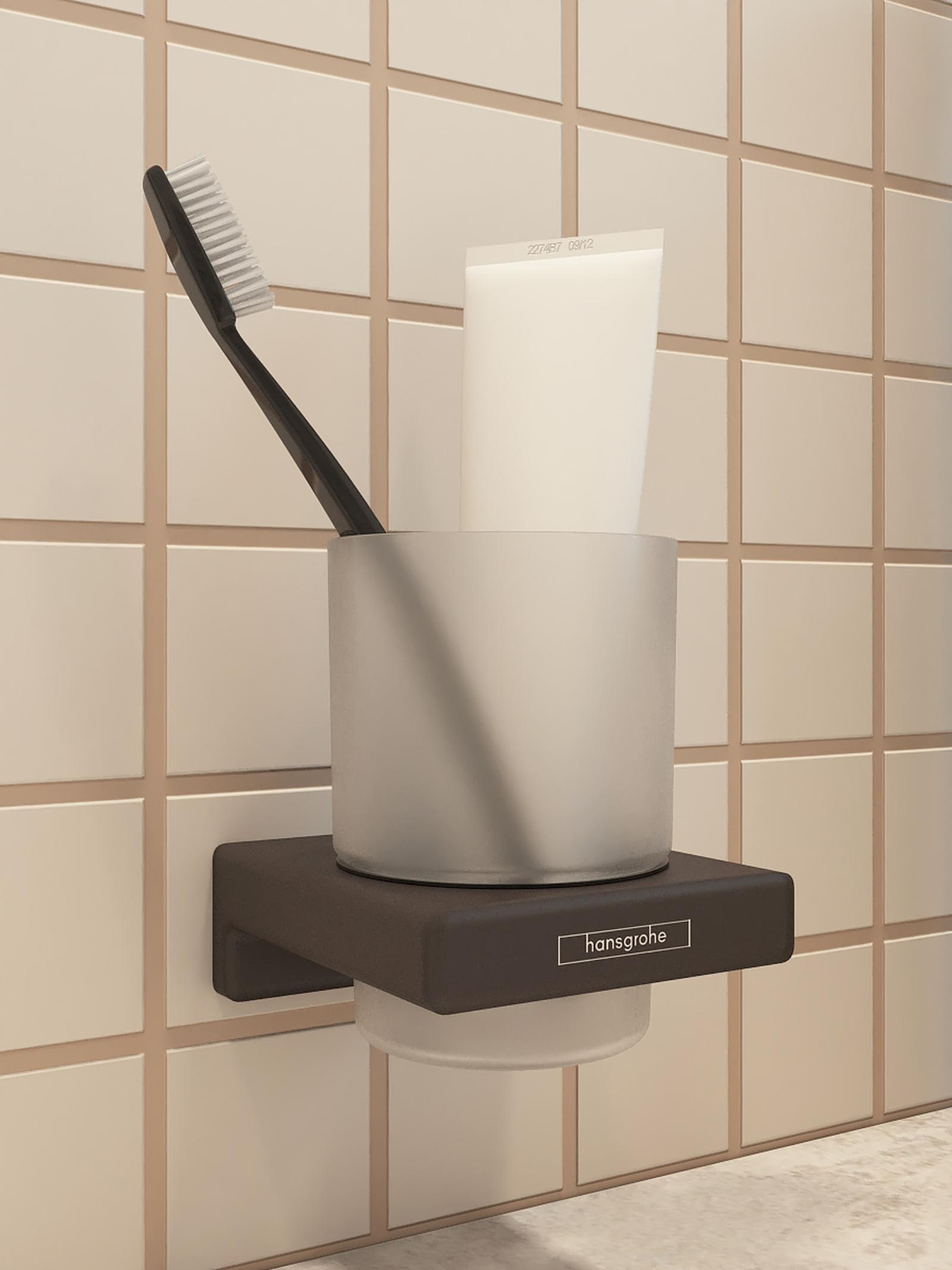 Pahar baie Hansgrohe AddStoris 41749670, sticla, prindere pe perete, 8.1 x 9.1 x 9.4 cm