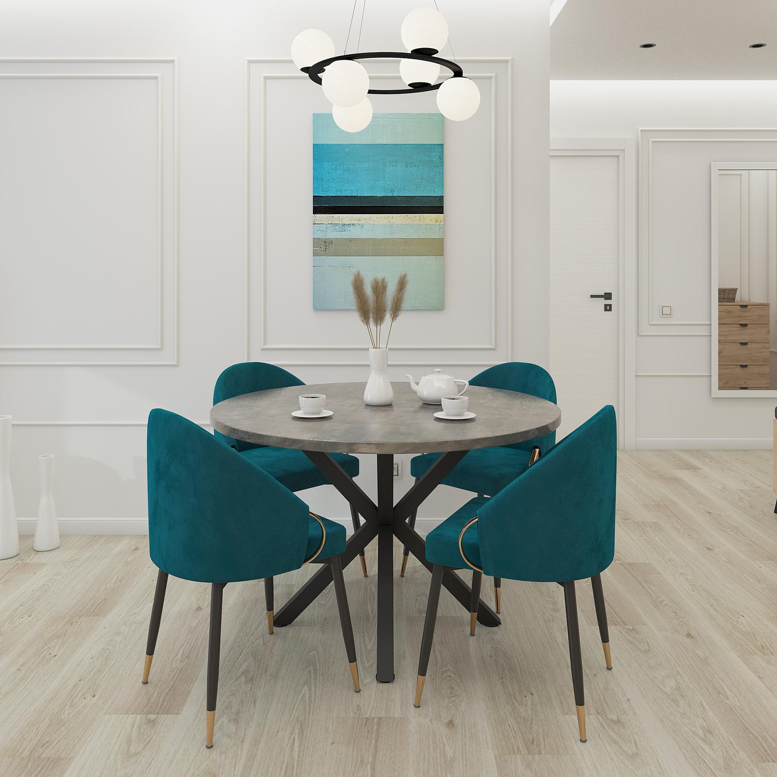 Masa bucatarie Medor, rotunda, 4 persoane, gri carbon + negru, 120 x 120 x 76 cm, 2C