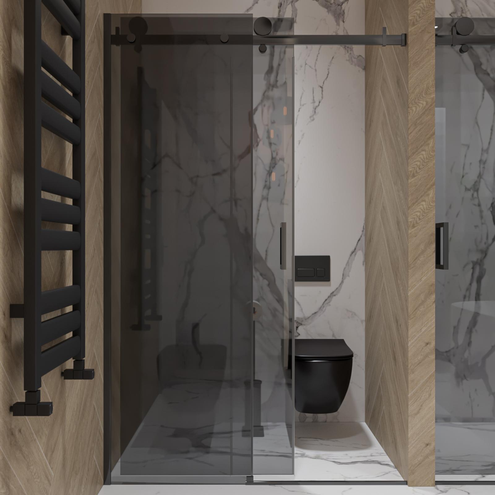 Usa culisanta pentru cabina dus, sticla, West UC125WST01, sticla fumurie, profil negru, 125-145 x 200 cm