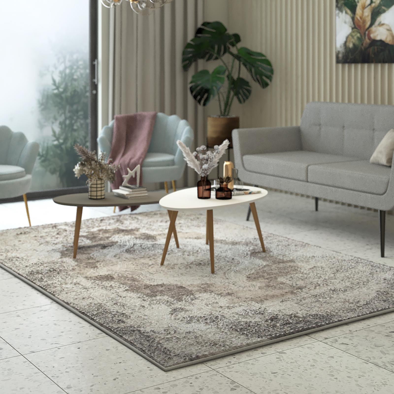 Covor Victoria 80991-0944, 200 x 300 cm, clasic, polipropilena frize + poliester, gri + bej + crem, dreptunghiular