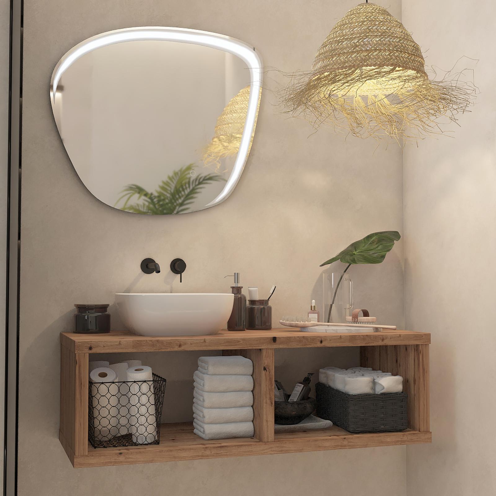 Oglinda baie cu LED, H-510, 80 x 70 cm, actionare touch, semirotunda