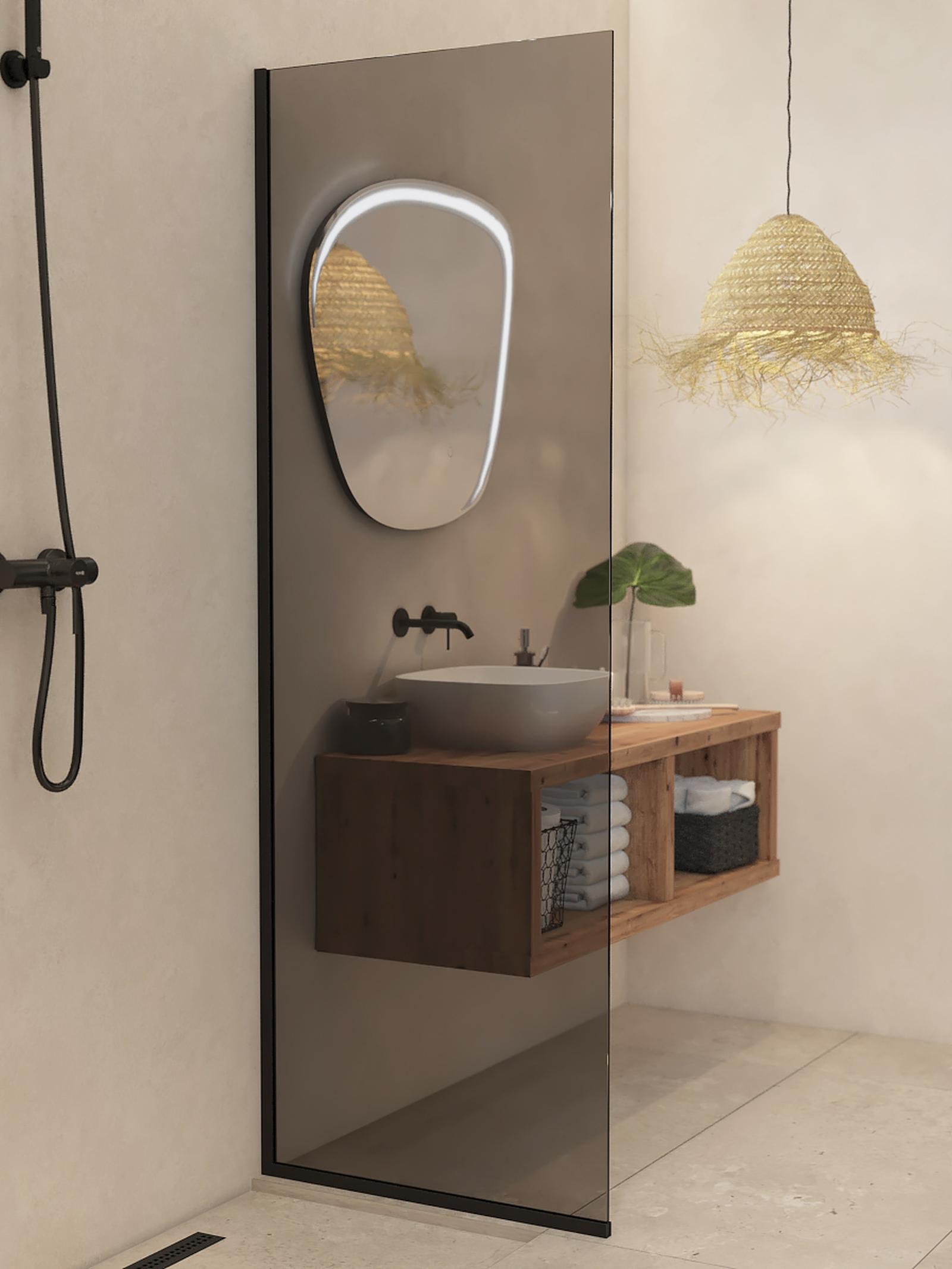 Perete fix cabina dus, West WST01PLGB100200, sticla fumurie, profil negru, 100 x 200 cm