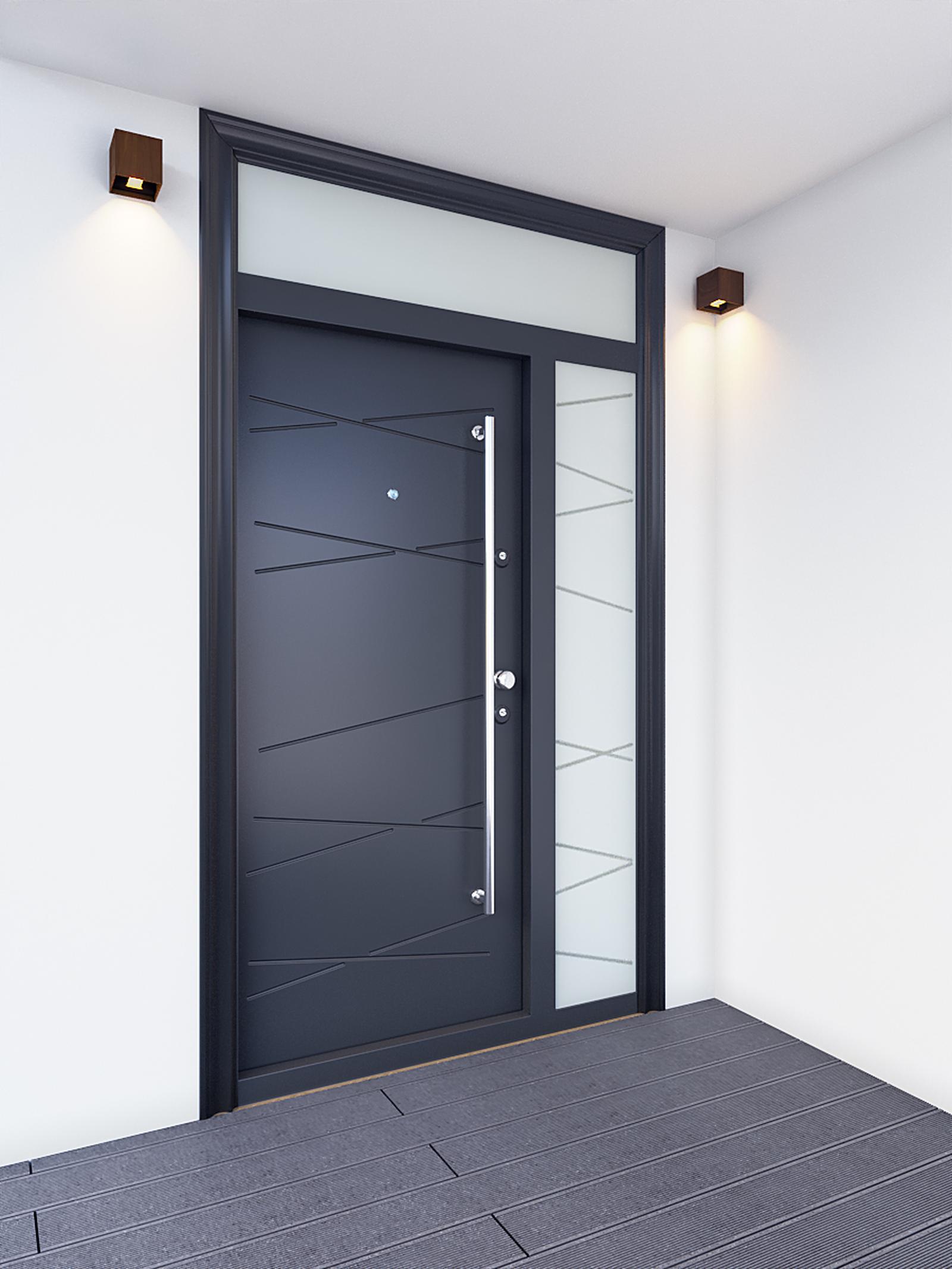 Tracia Victrix usa metalica pentru exterior, stanga, gri antracit RAL 7016, 140 x 240 cm, bara 150 cm + accesorii