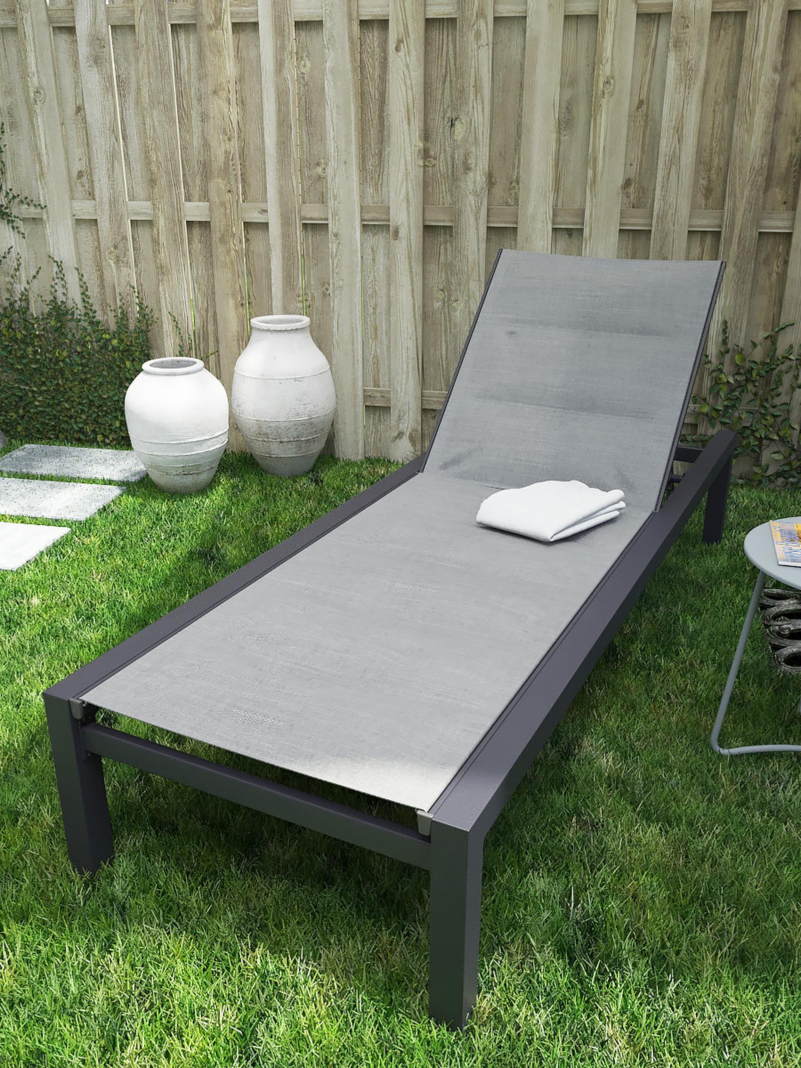 Sezlong plaja Girona spatar reglabil, structura metal, gri 190 x 70 x 35 / 97 cm