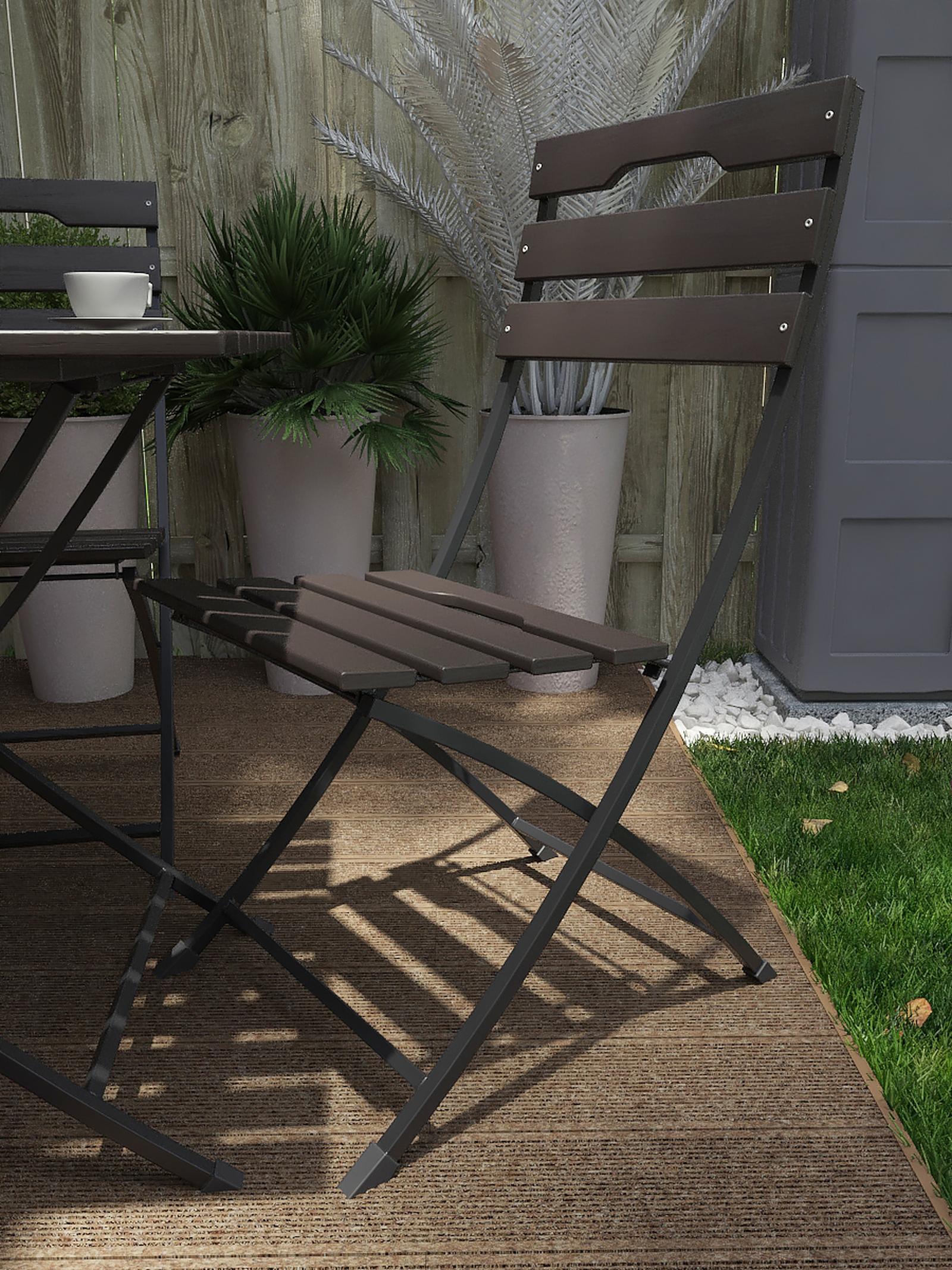 Set gradina Corso masa pliabila patrata, 4 scaune, pentru exterior,  metal + lemn, gri