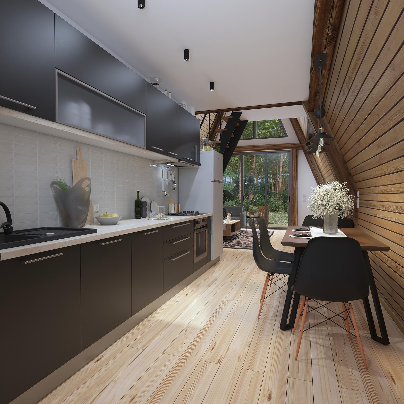 Model amenajare bucătărie stil modern forest kitchen