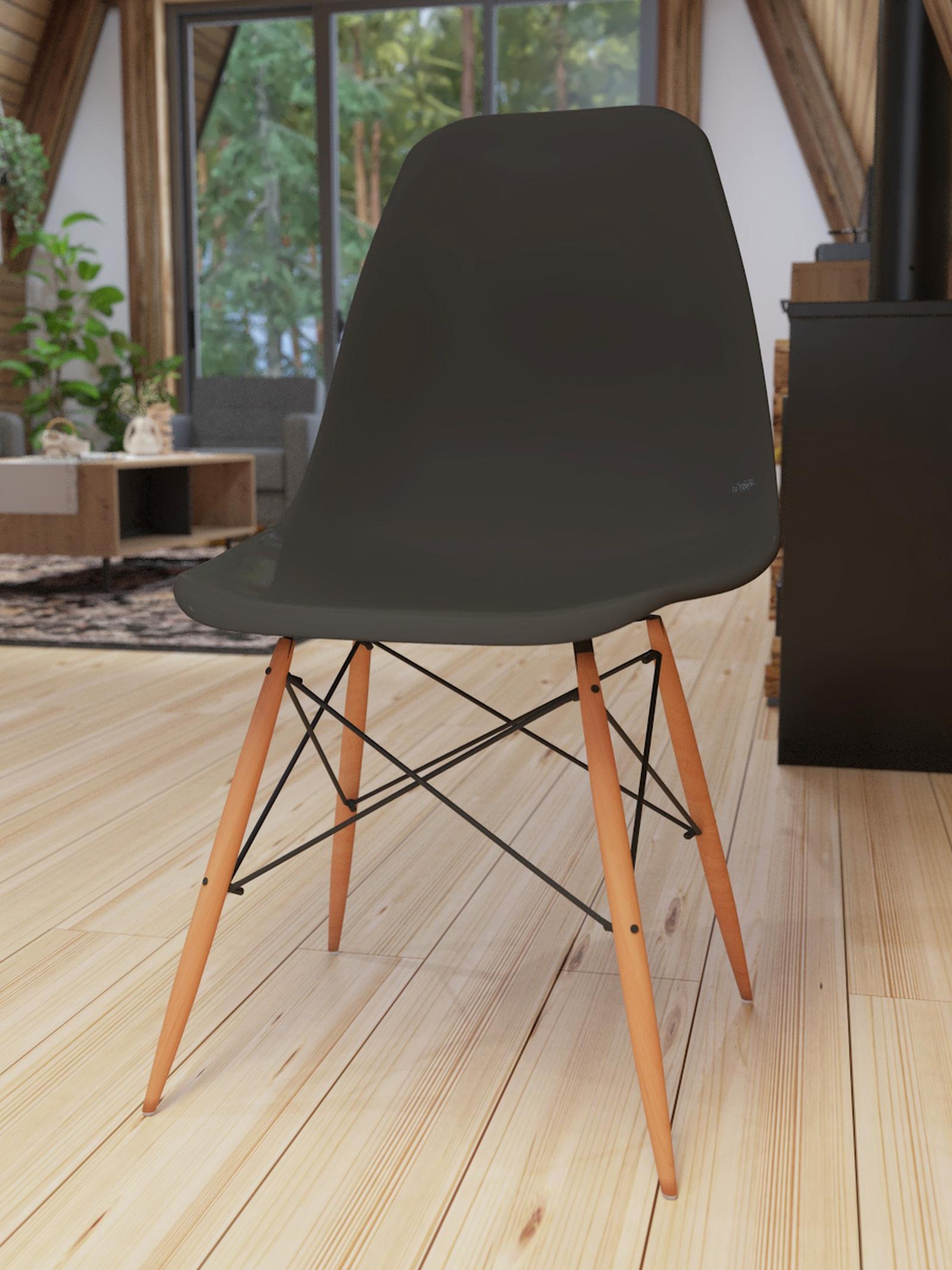 Scaun bucatarie Rico, lemn + otel + plastic, negru + natur