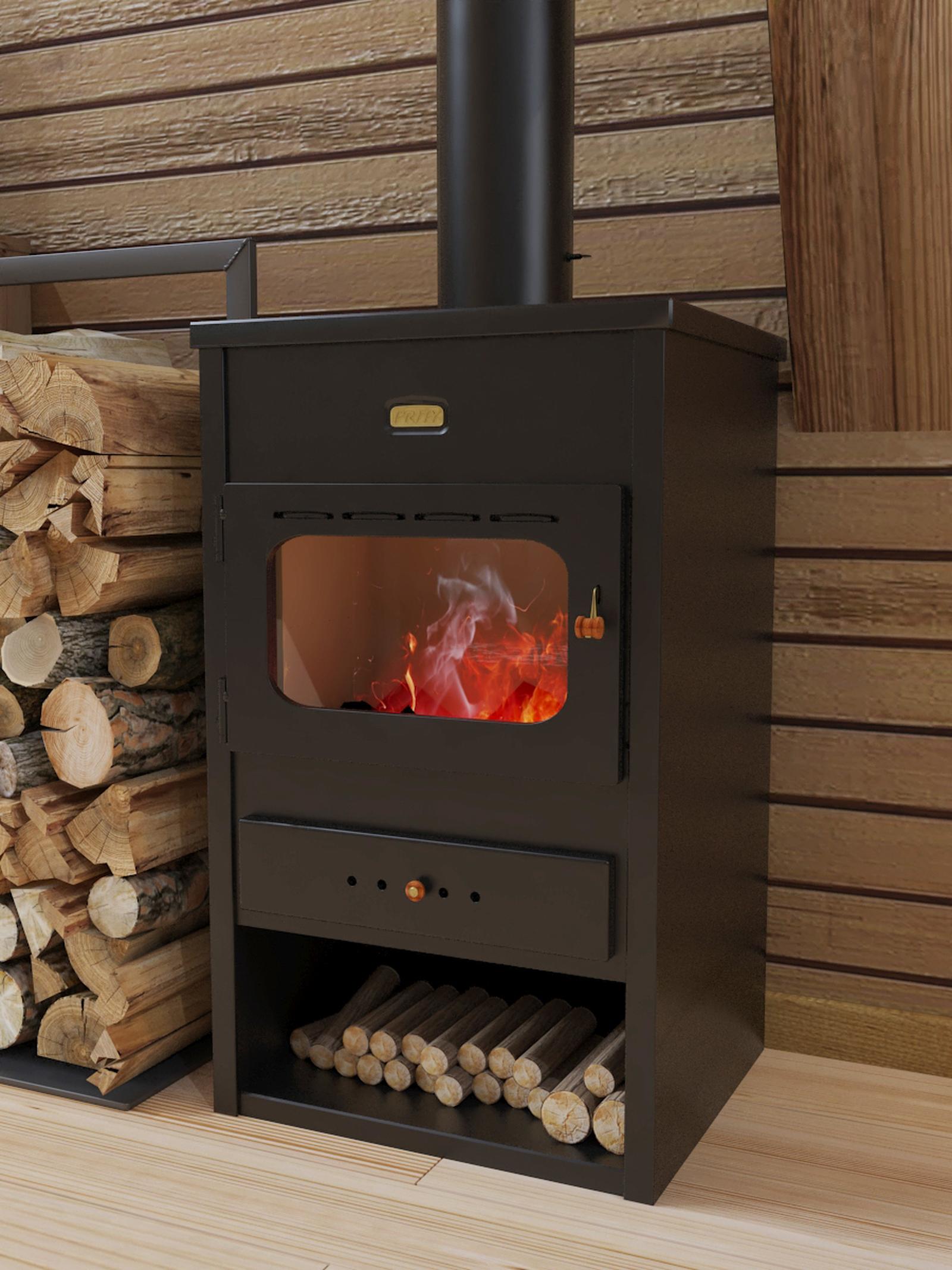 Semineu pe lemne brichete, carbune, metalic, Prity K1, negru 9 kW, 2 kg/h, 450 x 380 x 760 mm

