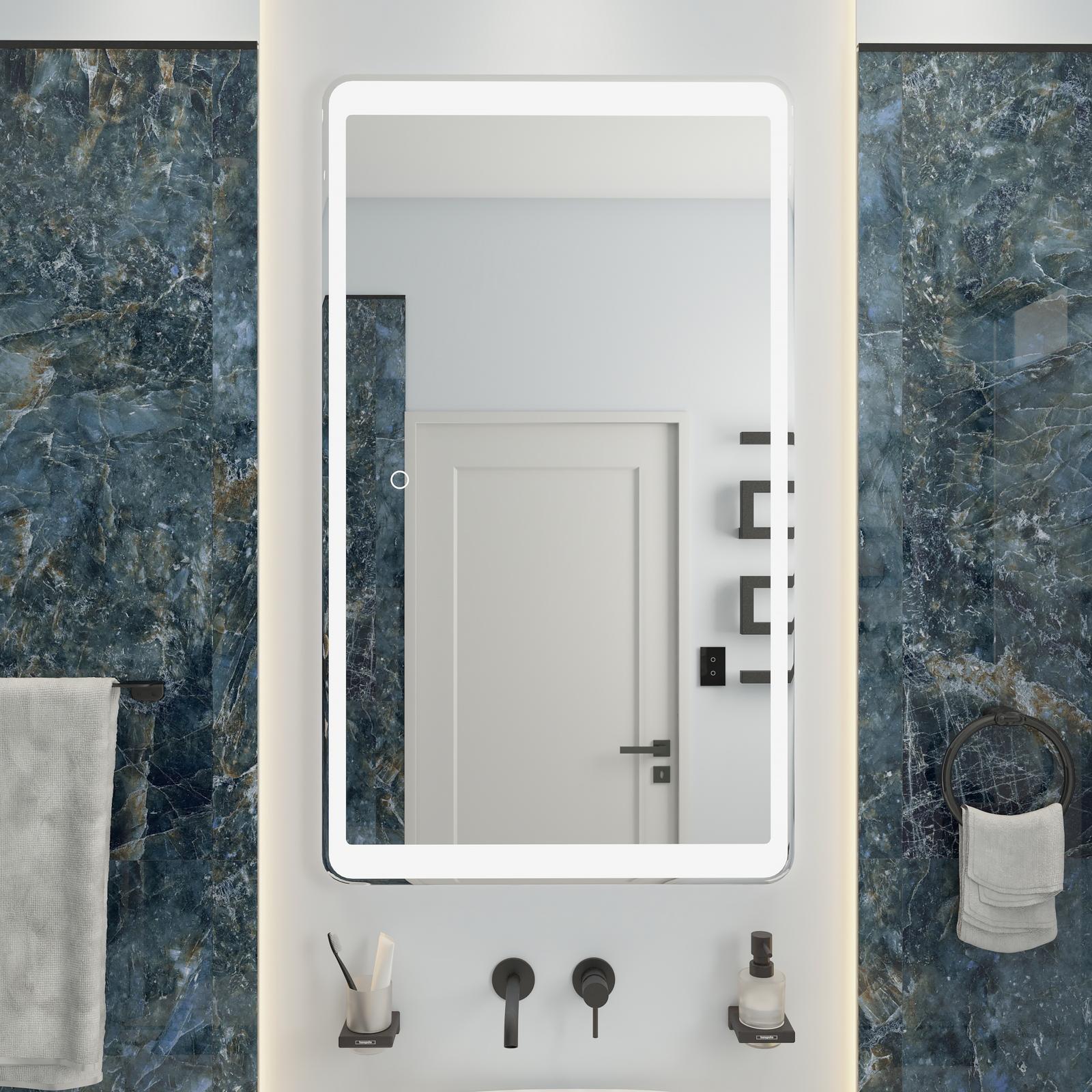 Oglinda baie Naimeed D4219, 120 x 70 cm, actionare touch, functie dezaburire, margini rotunjite