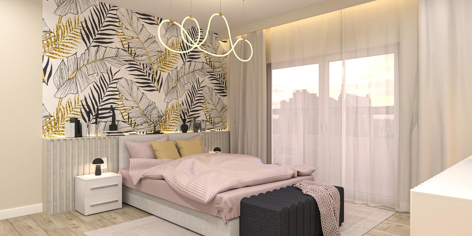 Model amenajare dormitor stil modern rosy