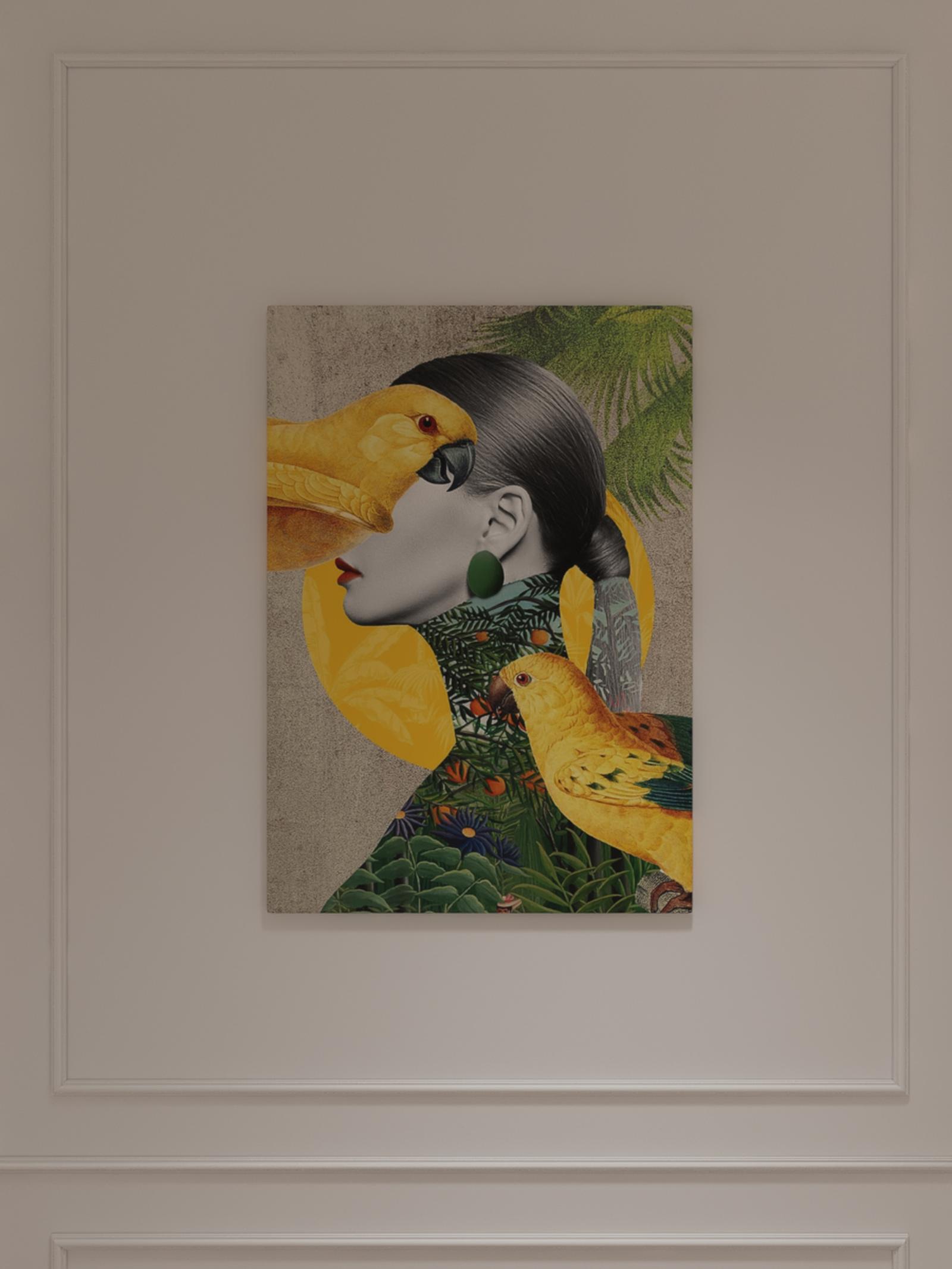 Tablou Parrot Girl, Styler, standard, panza + sasiu MDF, 70 x 100 cm
