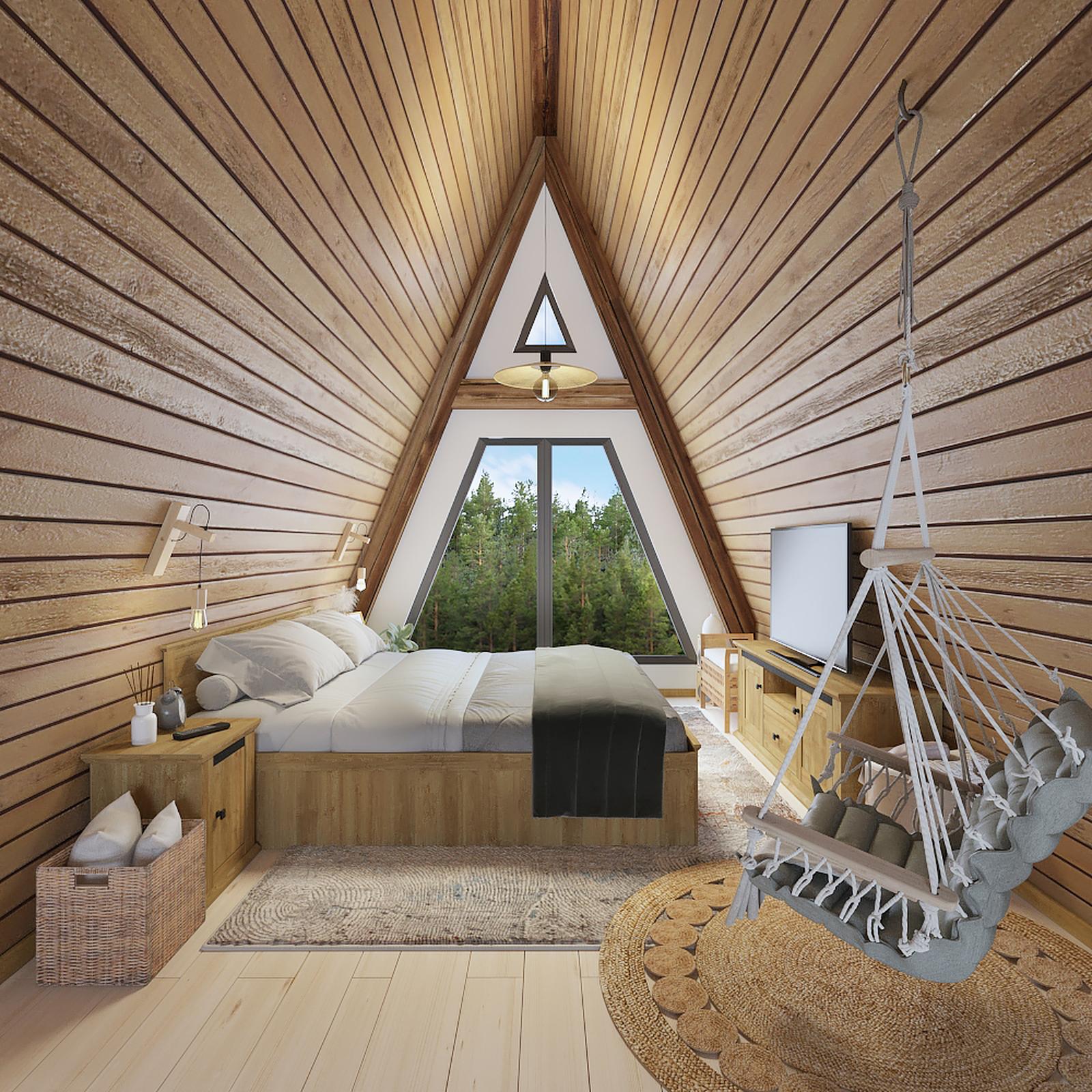 Model amenajare dormitor stil modern forest bedroom