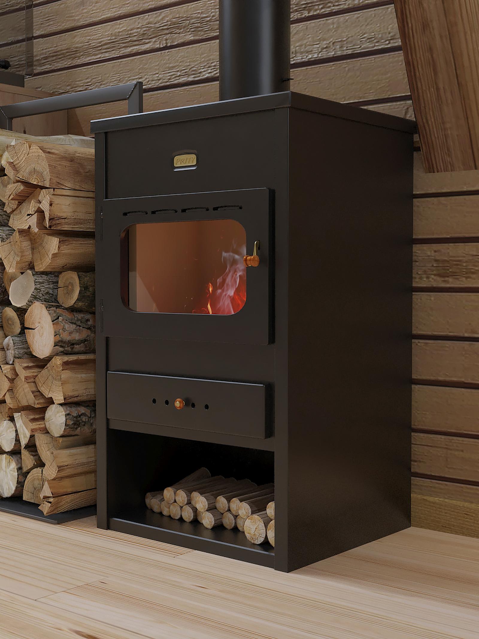 Semineu pe lemne brichete, carbune, metalic, Prity K1, negru 9 kW, 2 kg/h, 450 x 380 x 760 mm
