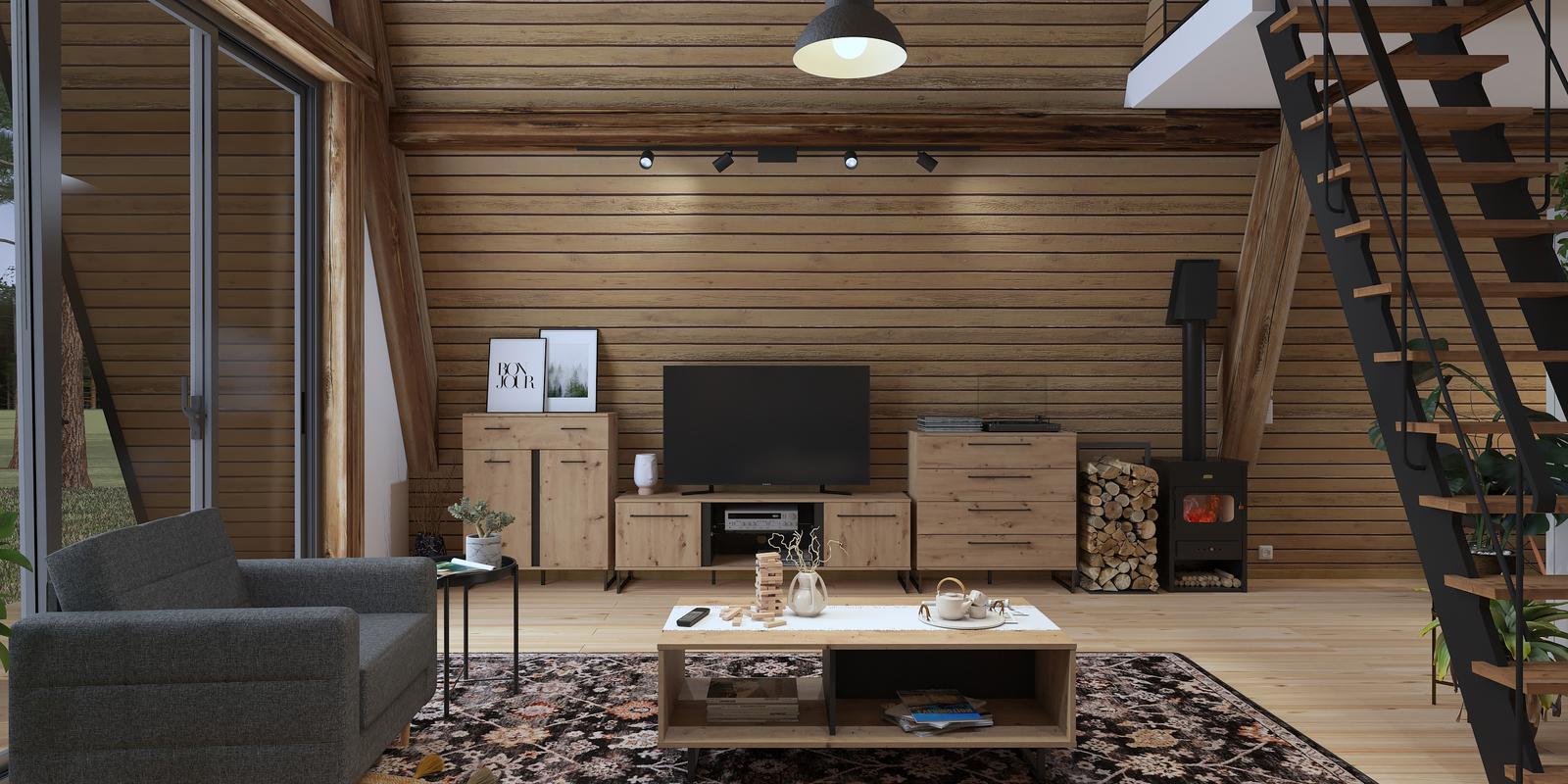 Model amenajare living stil modern forest cabin_2