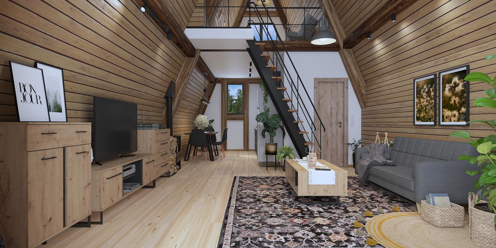 Model amenajare living stil modern forest cabin_4