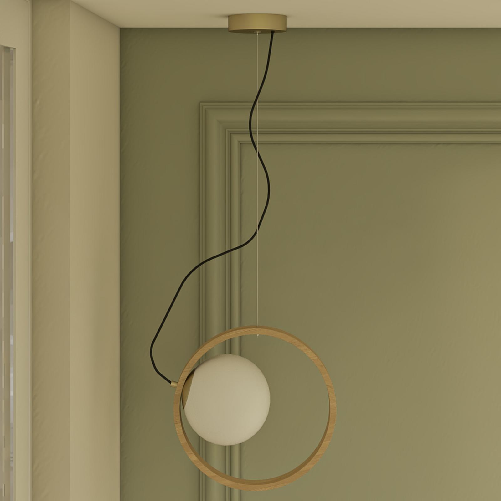 Suspensie Kleidi 01-2319, 1 x E14, D 270 mm, aur mat + lemn natur + alb, moderna
