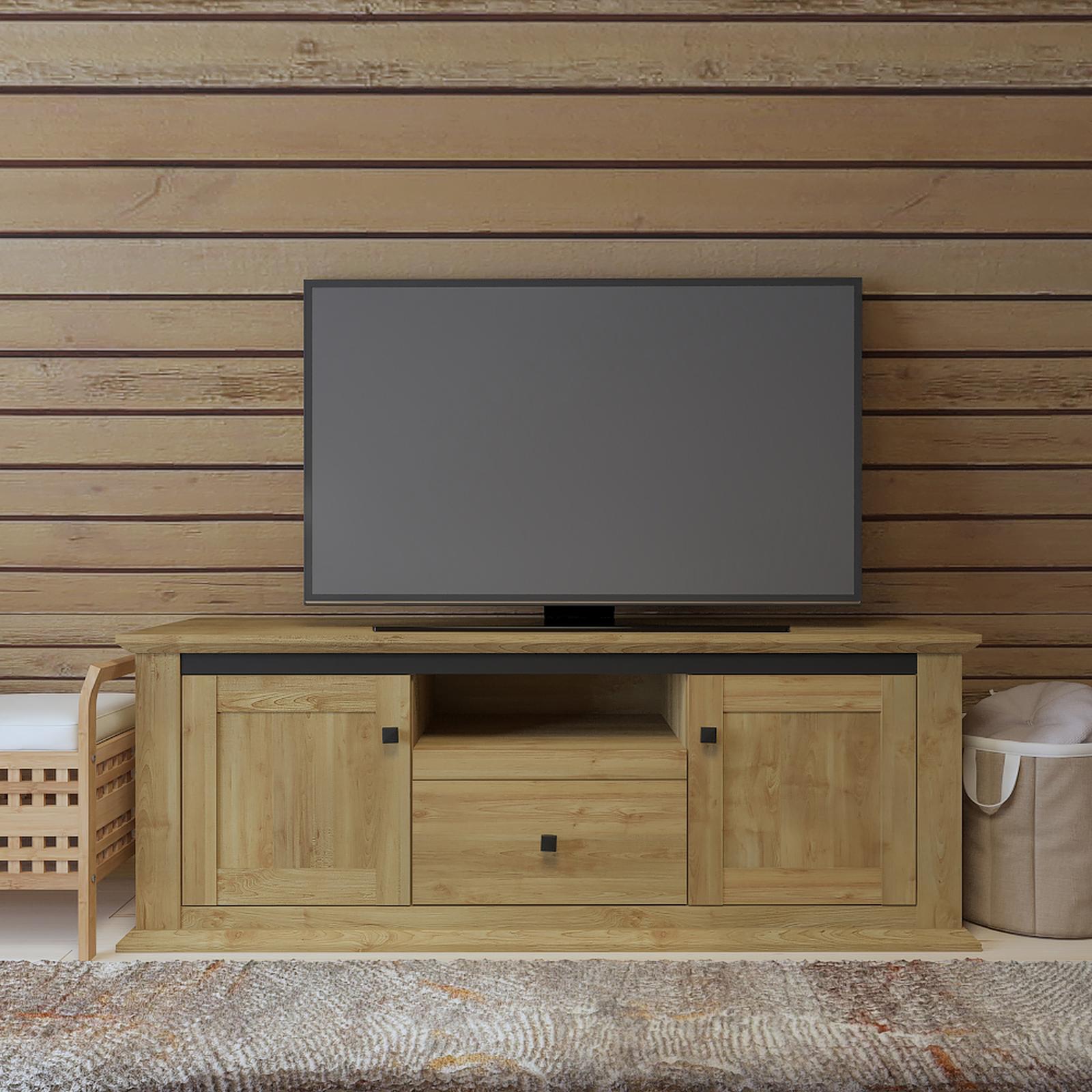 Comoda TV Leon, cu usi si sertar, stejar grand, 150 x 40 x 55 cm, 1C
