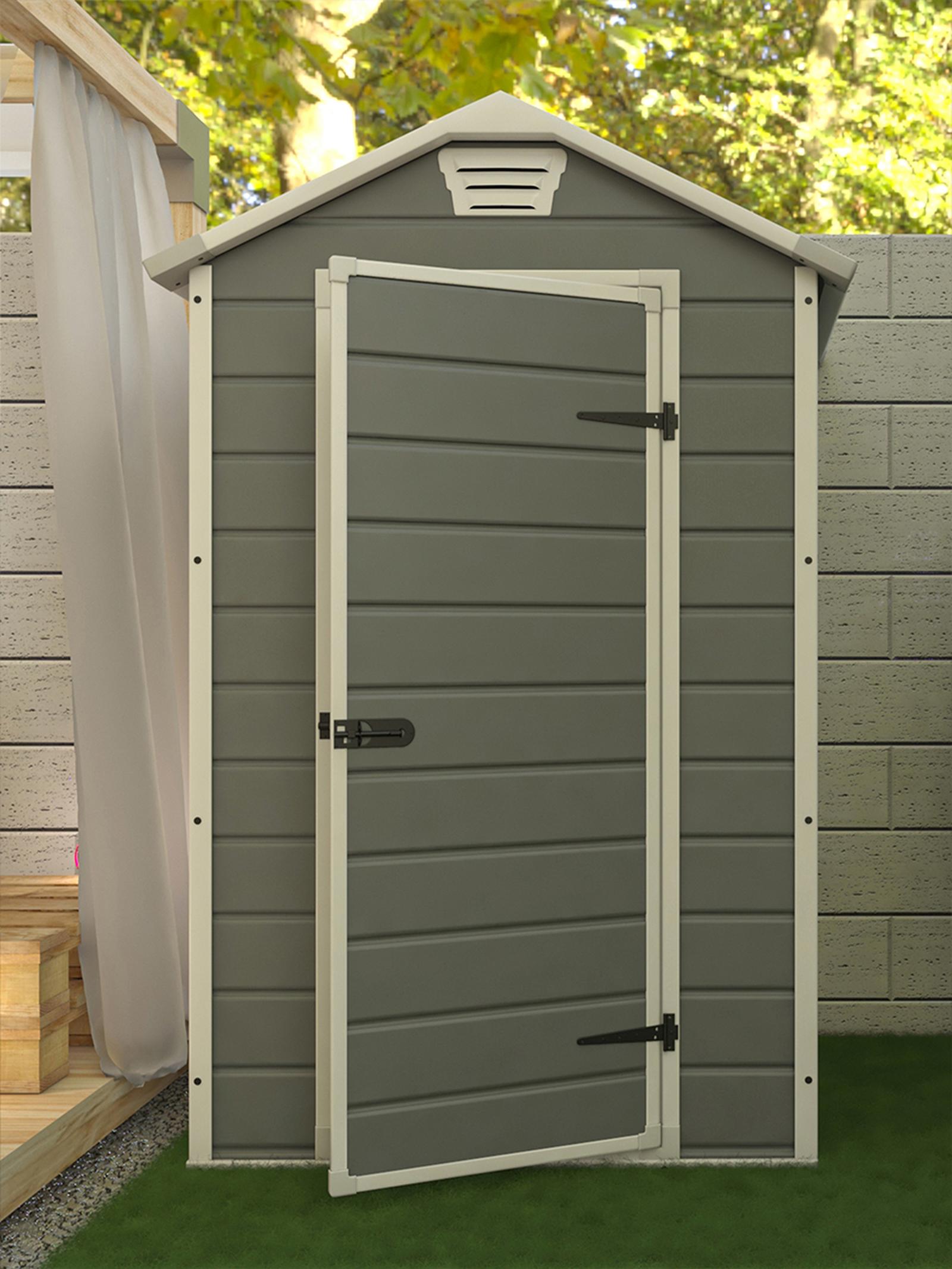 Casuta de gradina Keter Manor, plastic, gri, 128 x 94 x 196 cm, usa simpla