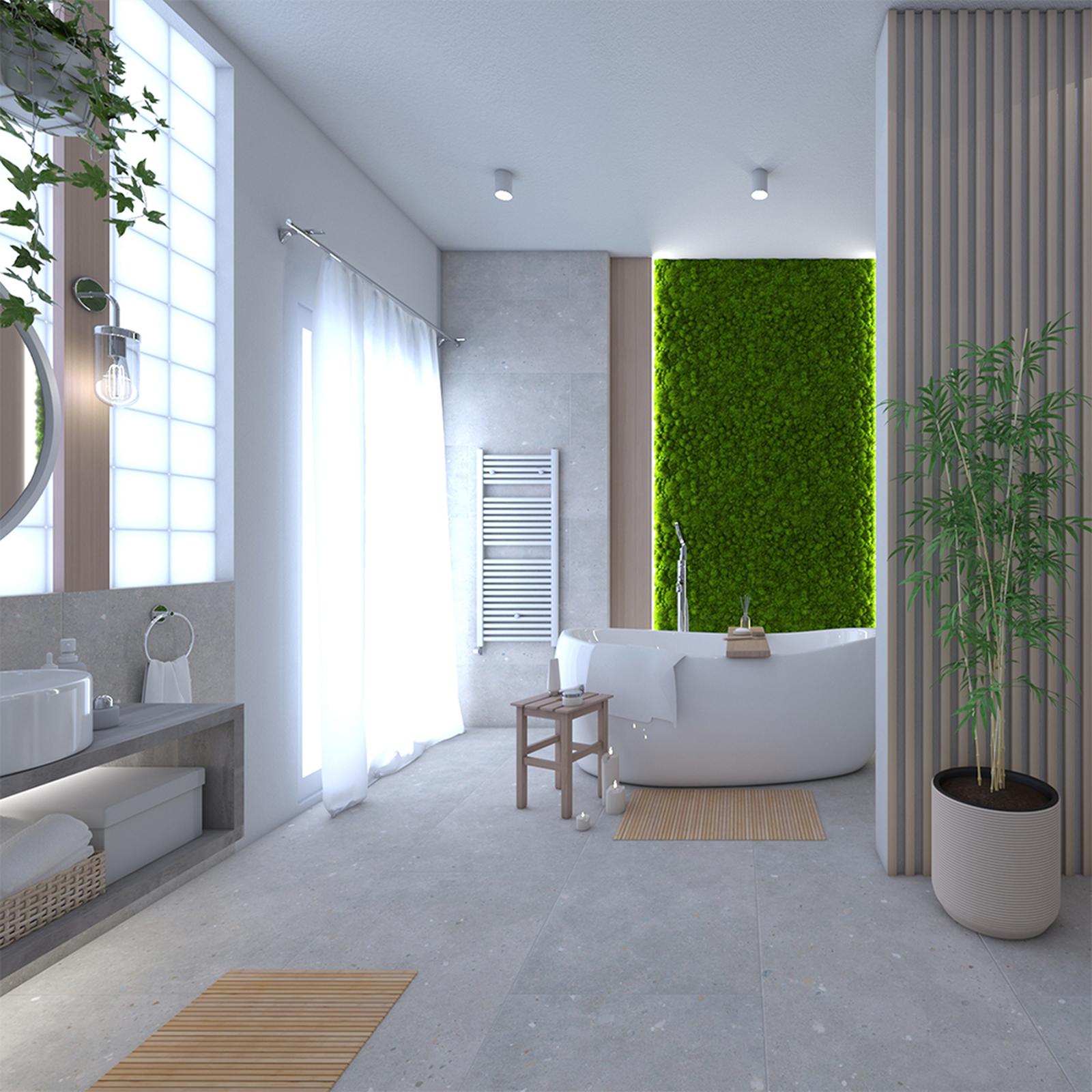 Model amenajare baie stil modern light wood