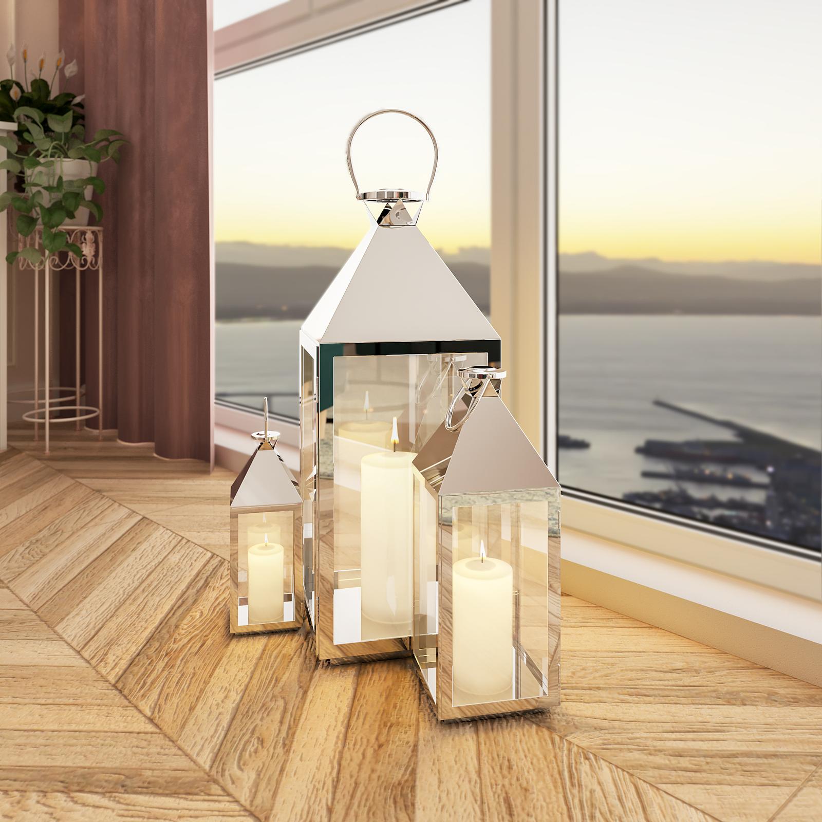 Felinar gradina inox cu sticla, 10 x 9 x 25.5 cm