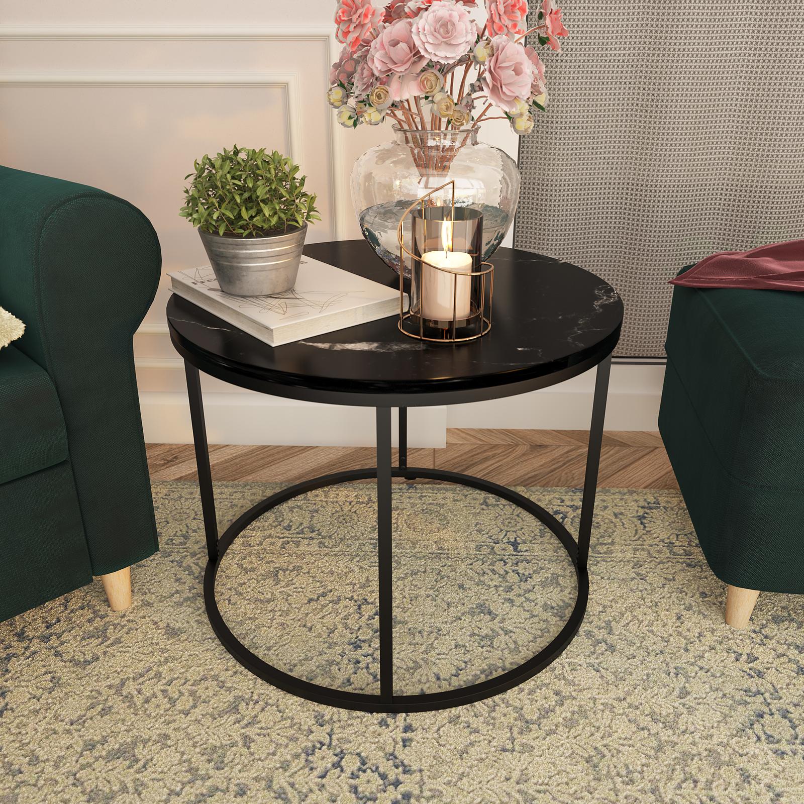 Masuta cafea Gagin rotunda, negru, 60 x 60 x 45 cm, 1C
