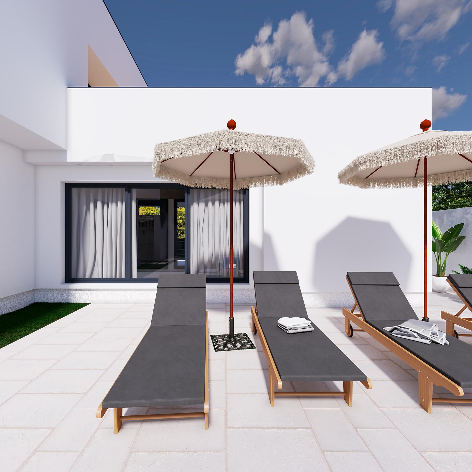 Piscină cu șezlonguri, umbrele și duș exterior_3