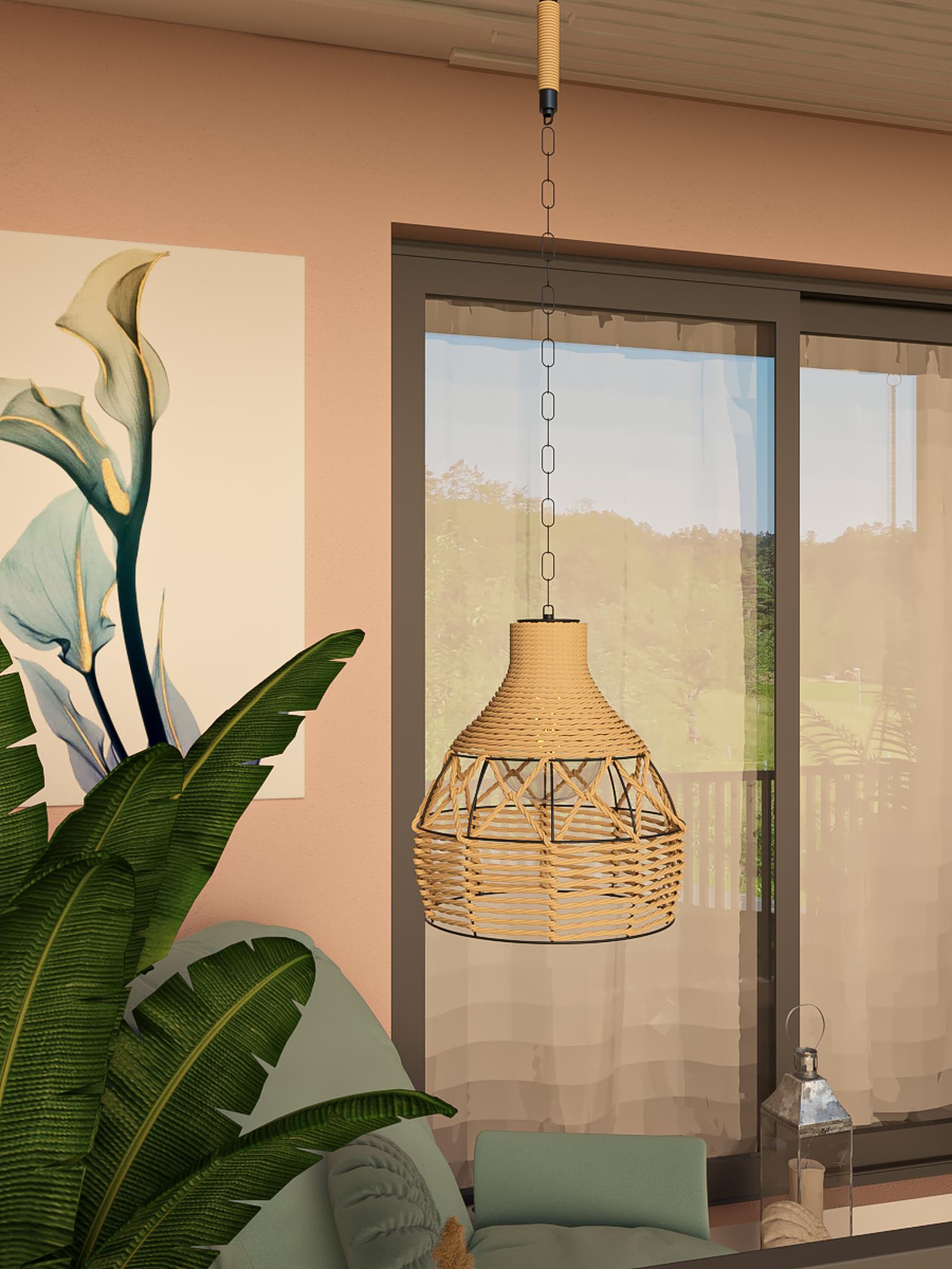 Suspensie Halia 1 x E27, D 300 mm, cu sfoara de canepa maro, neagra, rustica
