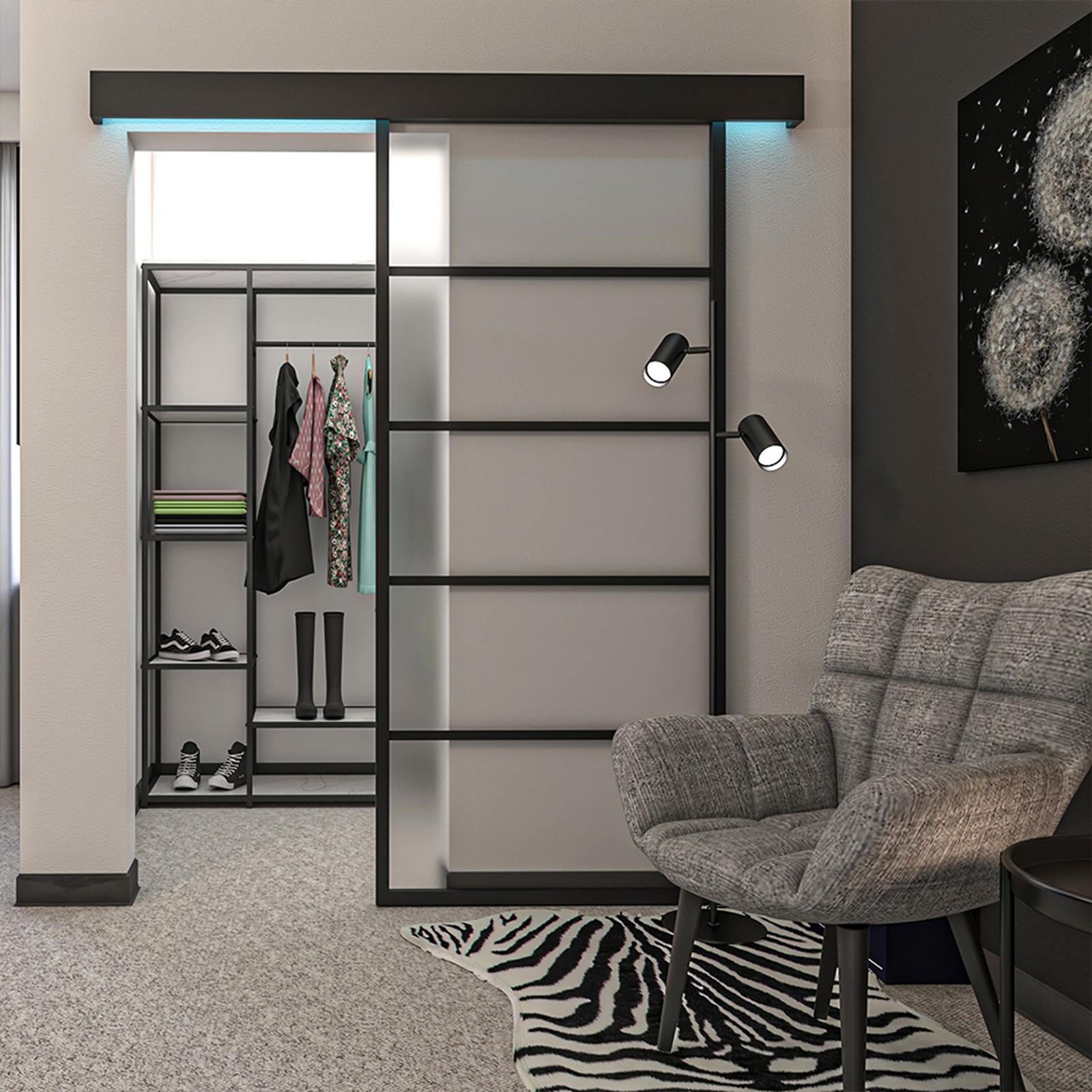 Suport haine Y-2 cu bara pentru umerase si 5 polite, metal si MDF, 100 x 40 x 194 cm