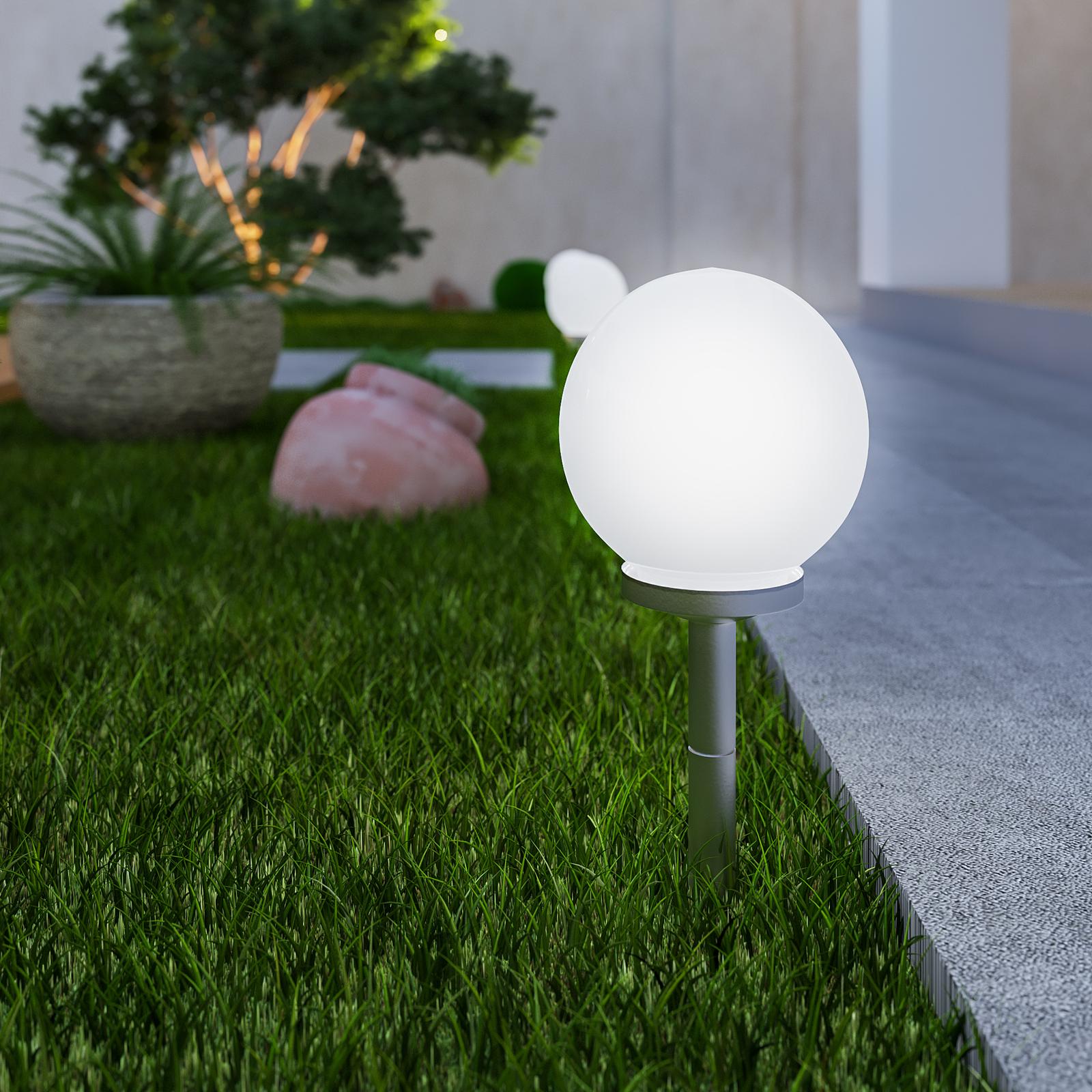 Lampa solara 4 LED-uri Hoff glob, plastic, H 54 cm, gri + alb, exterior