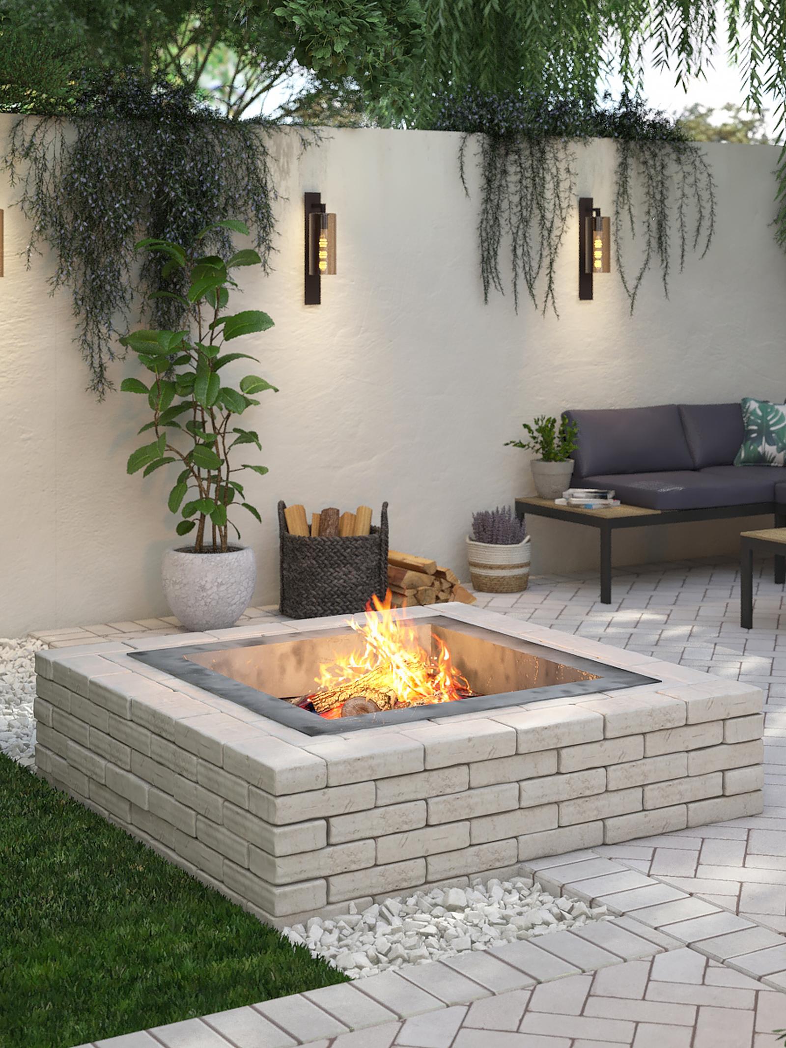 Vatra foc gradina, focar exterior Quadra, 1395 x 1395 x 385 mm, alb-crem
